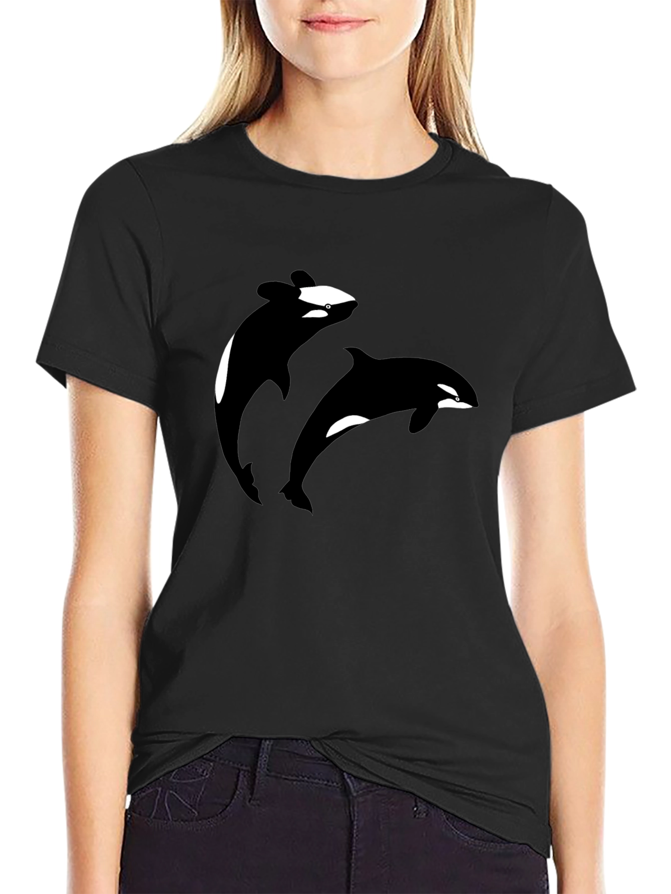 Orca Whale Graphic Tee - Black Cotton T-Shirt
