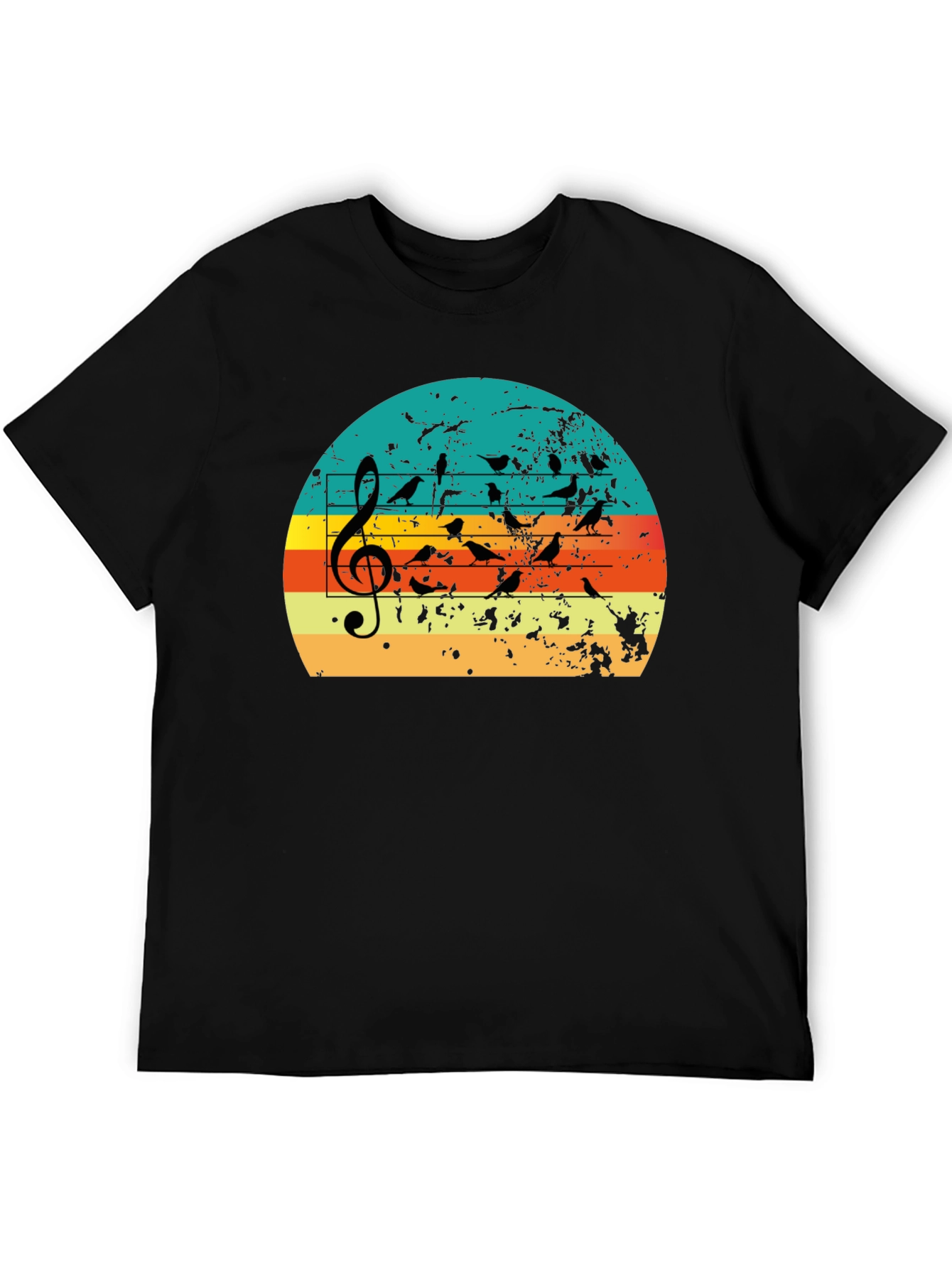 Retro Sunset Birds on Staff Music T-Shirt