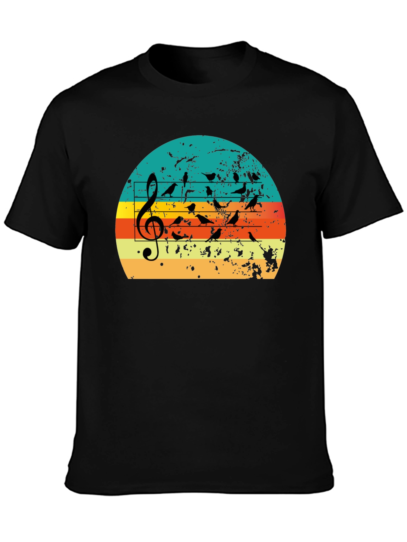 Retro Sunset Birds on Staff Music T-Shirt