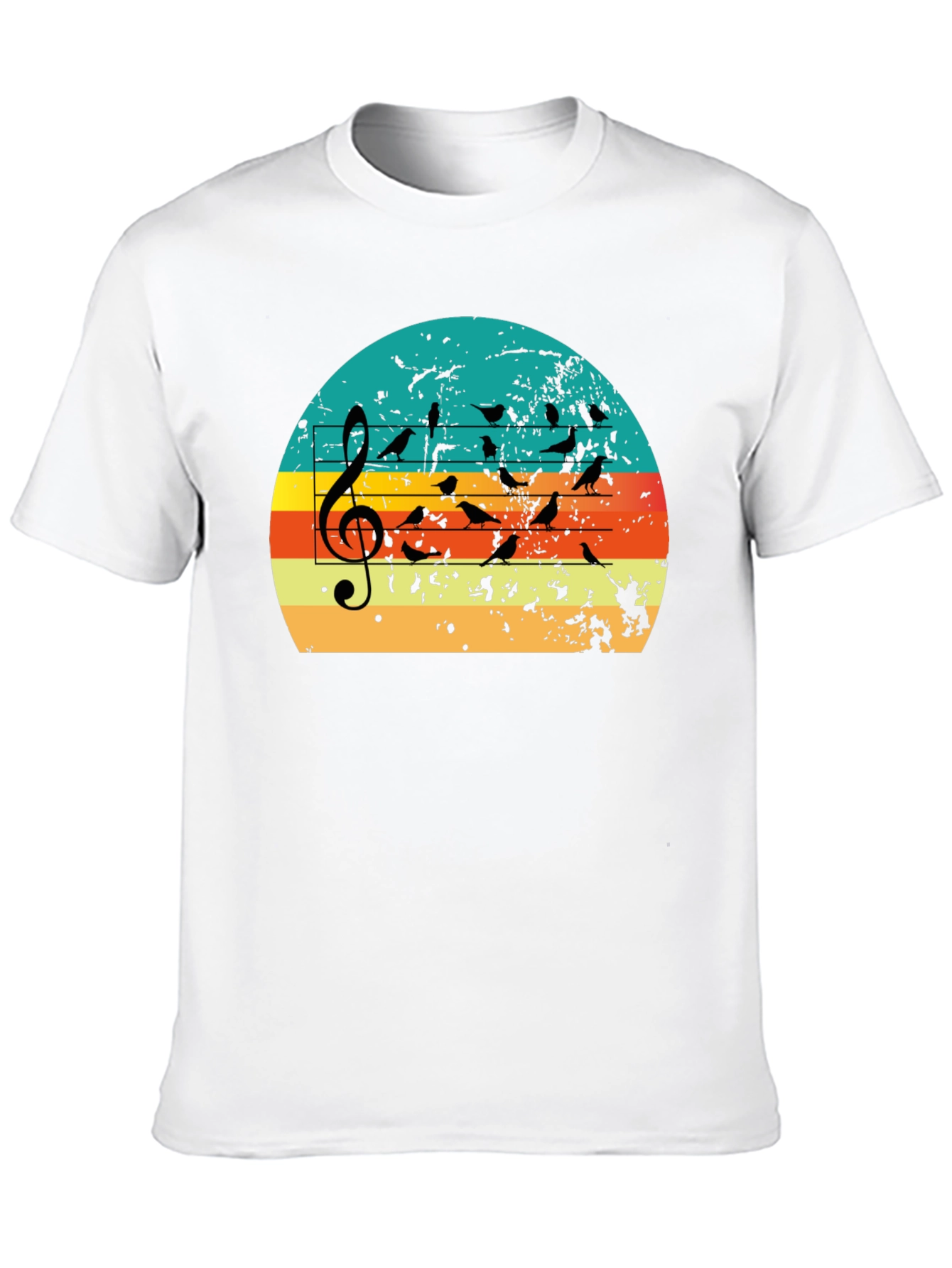 Retro Sunset Birds on Staff Music T-Shirt