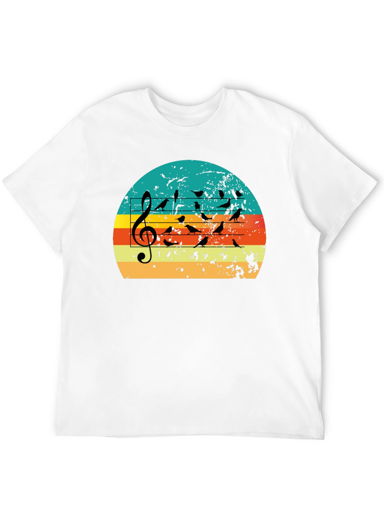 Retro Sunset Birds on Staff Music T-Shirt