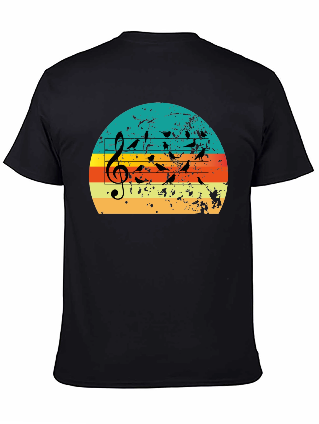Retro Sunset Birds on Staff Music T-Shirt