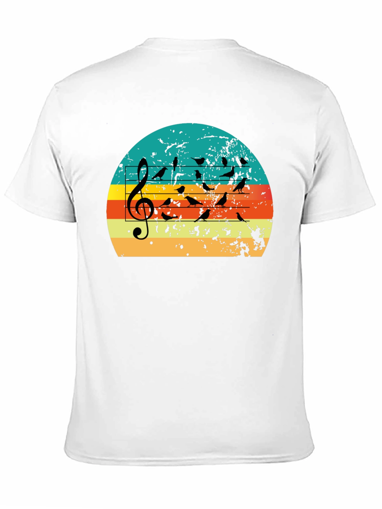 Retro Sunset Birds on Staff Music T-Shirt