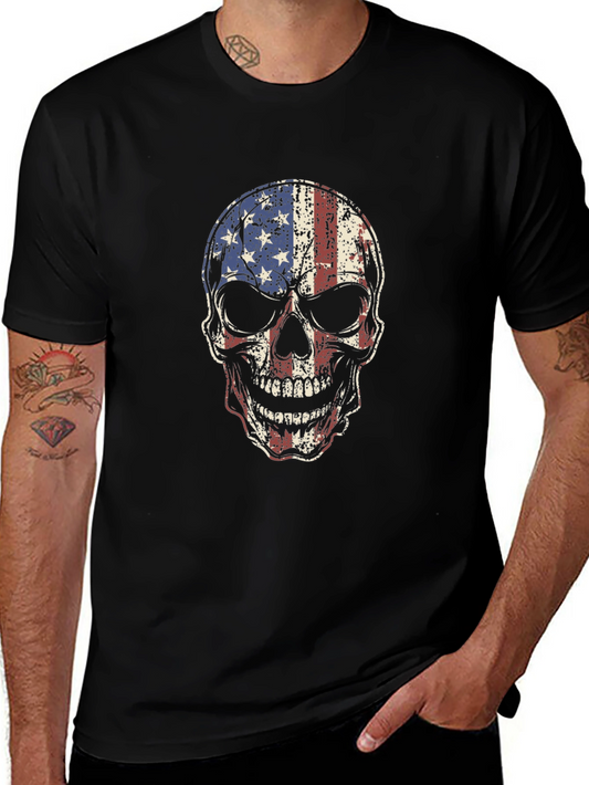 American Flag Skull Graphic Tee - Patriotic Style