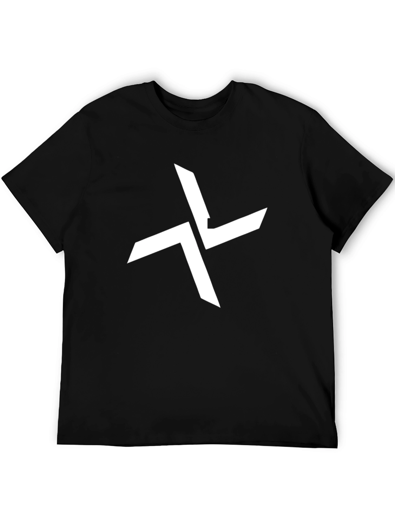 Black Graphic Tee - Abstract White Cross Design