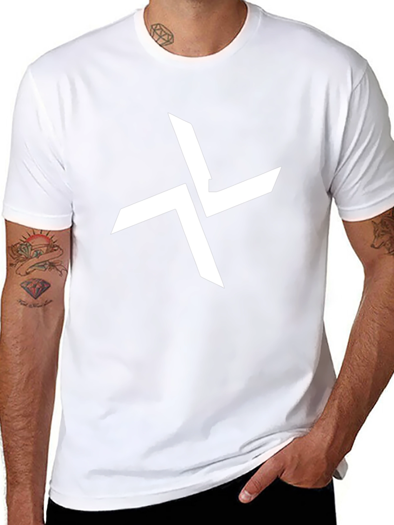 Black Graphic Tee - Abstract White Cross Design