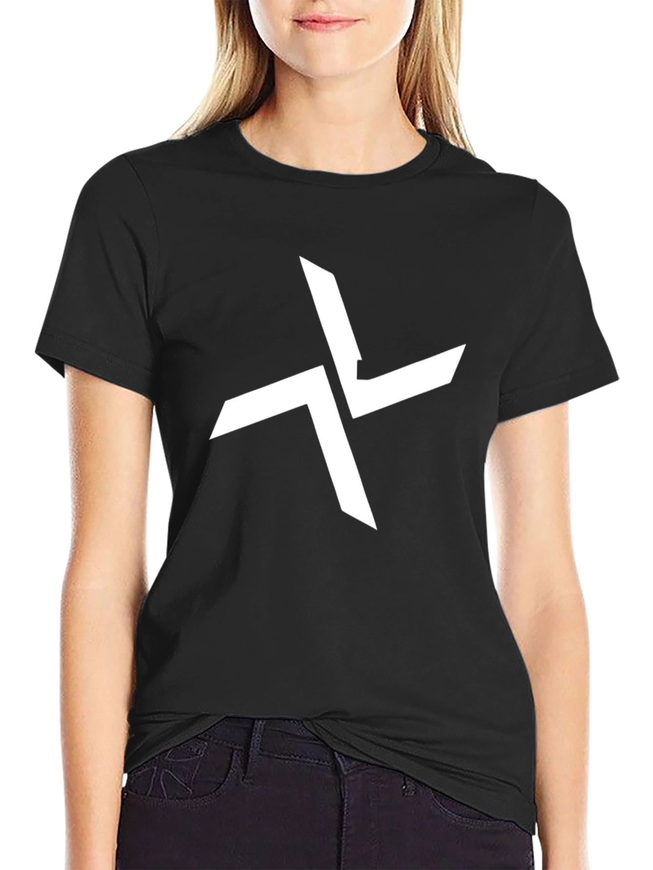 Black Graphic Tee - Abstract White Cross Design