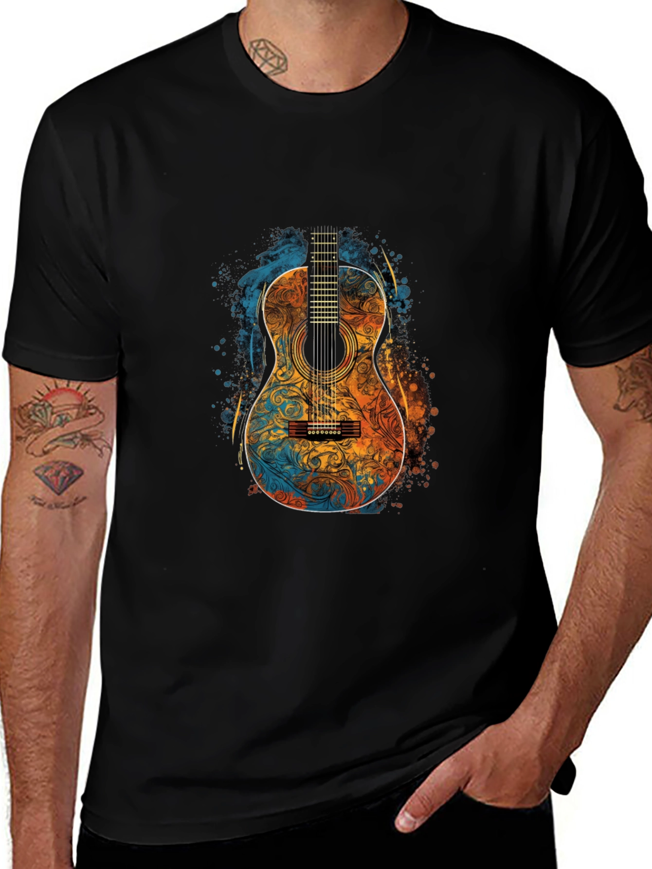 Acoustic Guitar Art Black T-Shirt