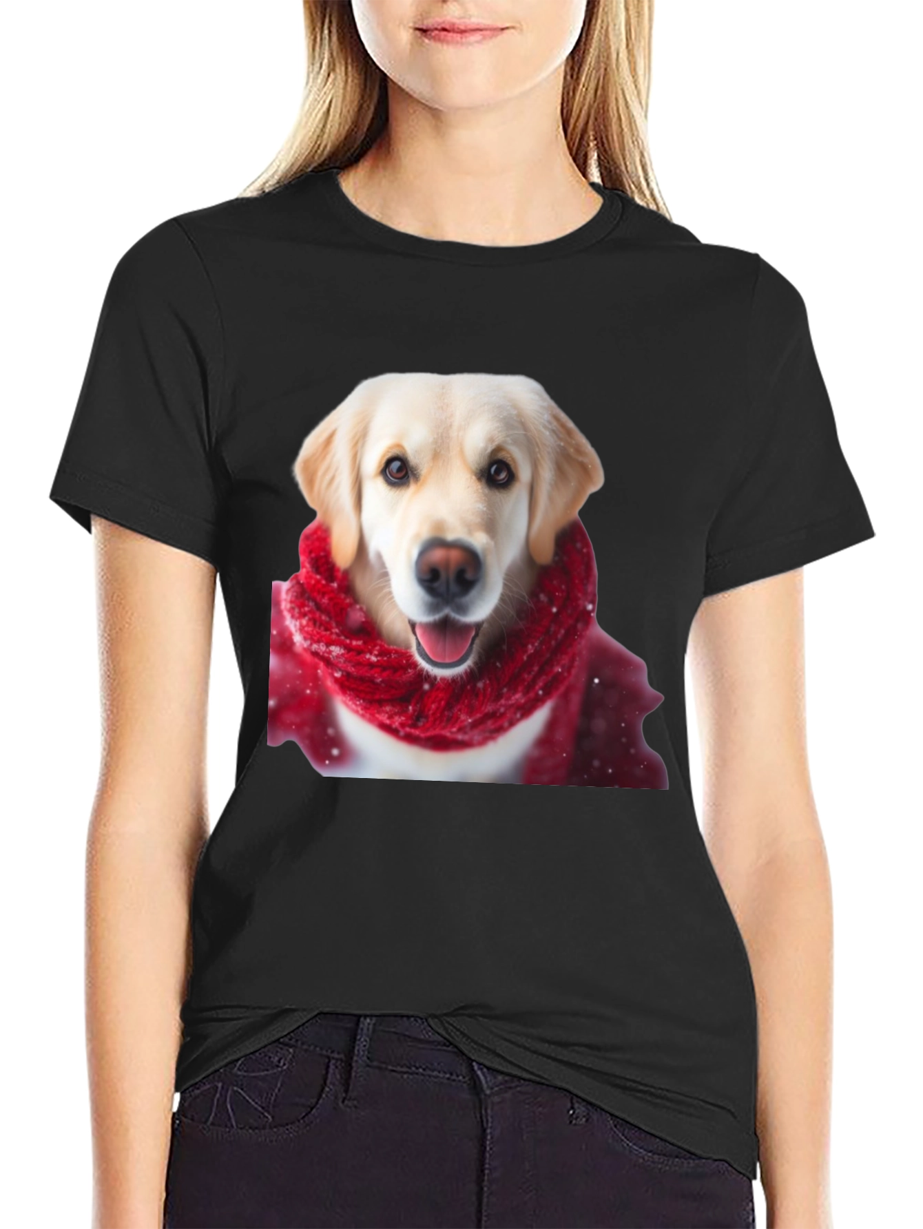 Dog in Scarf Graphic Tee - Black Casual T-Shirt