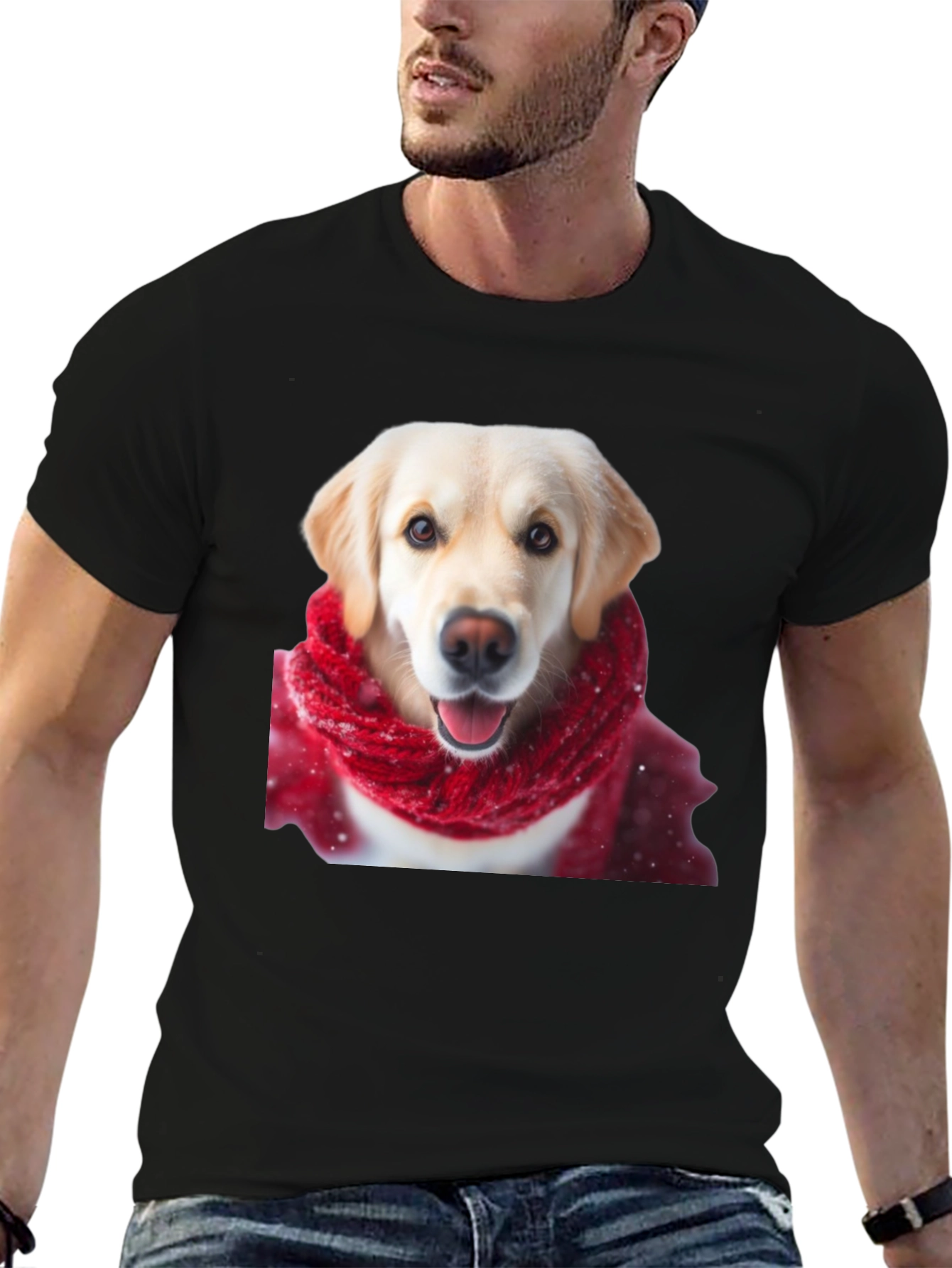 Dog in Scarf Graphic Tee - Black Casual T-Shirt