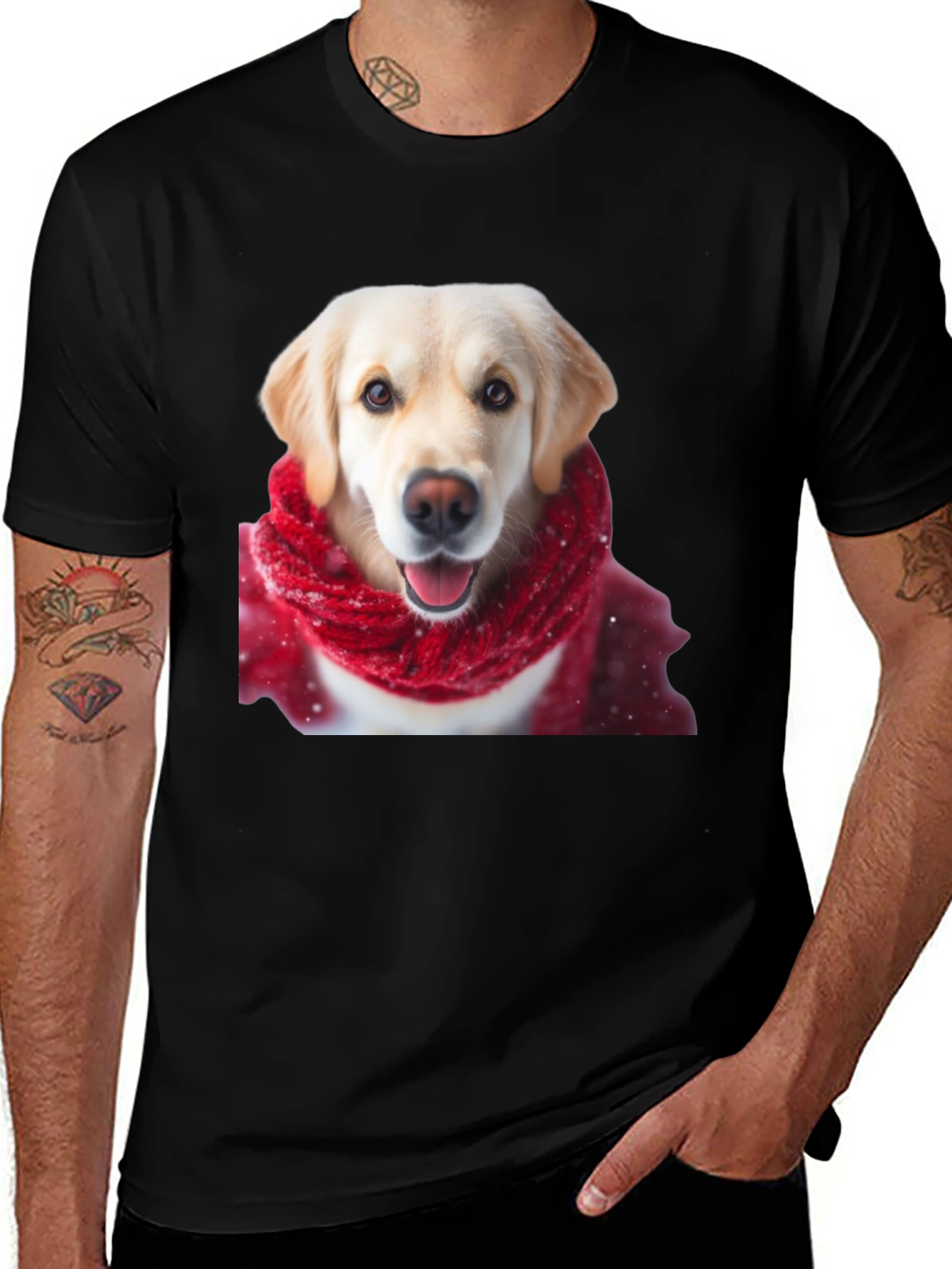 Dog in Scarf Graphic Tee - Black Casual T-Shirt