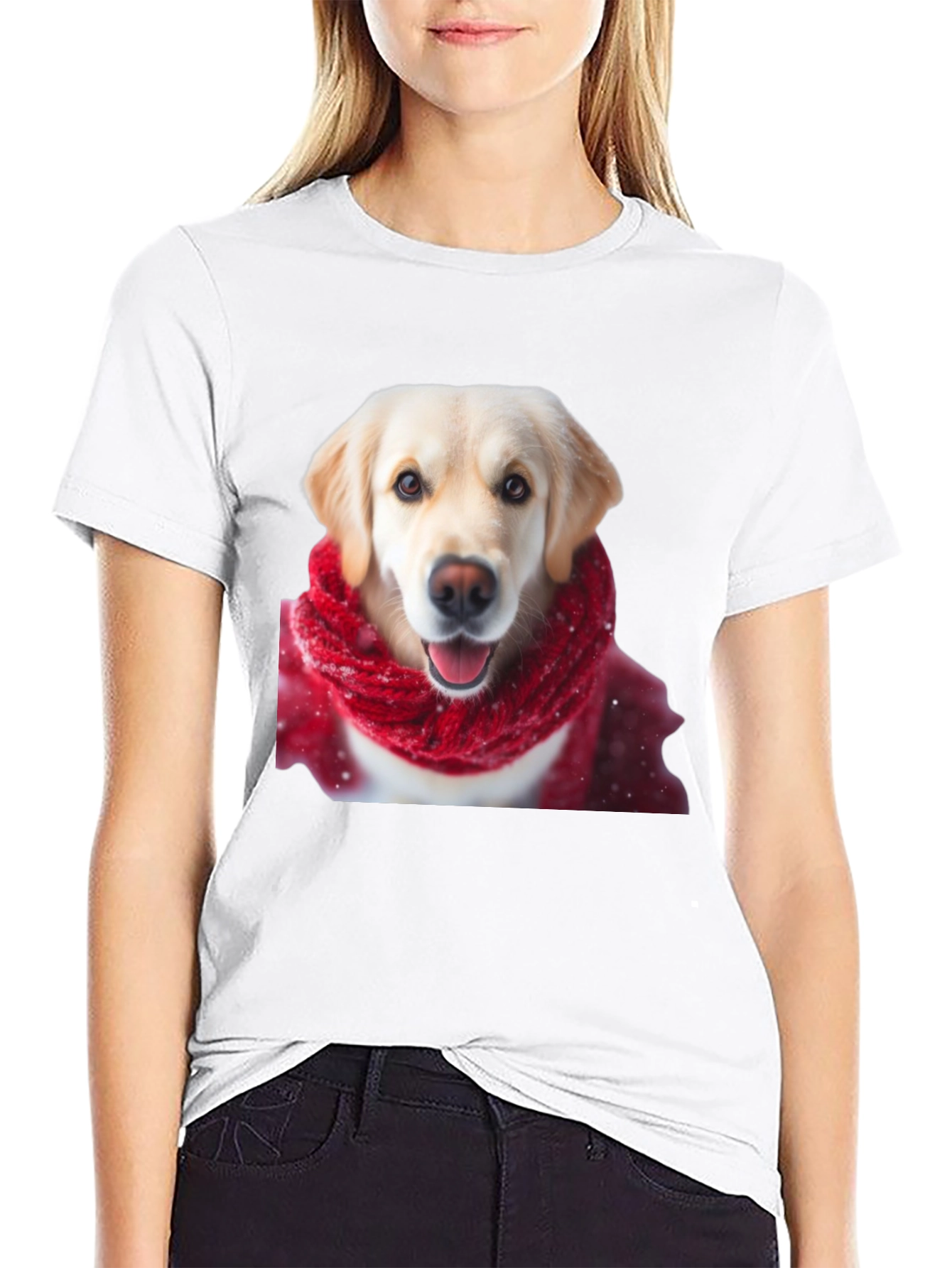 Dog in Scarf Graphic Tee - Black Casual T-Shirt