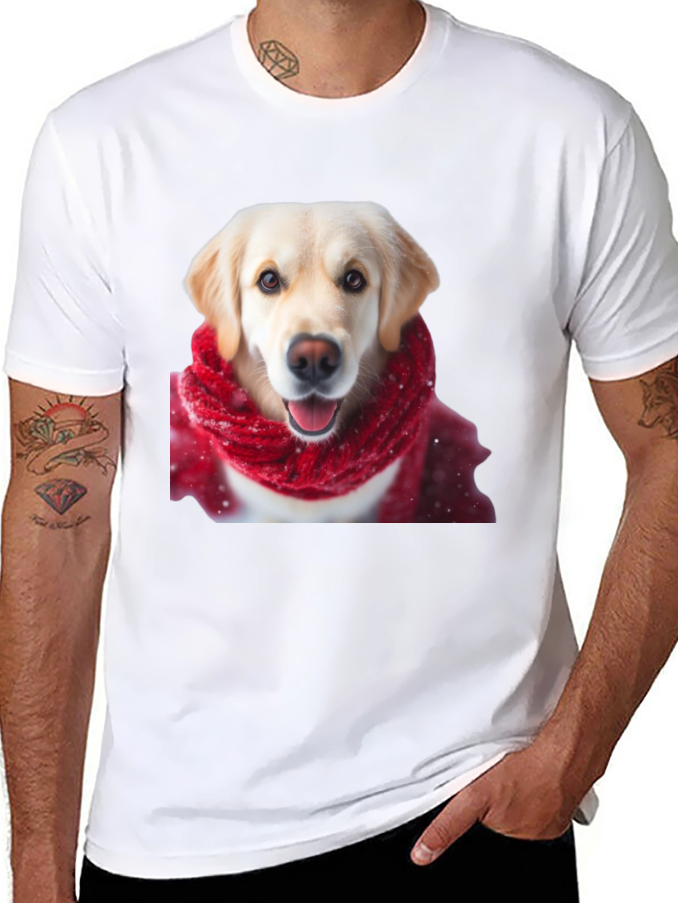Dog in Scarf Graphic Tee - Black Casual T-Shirt
