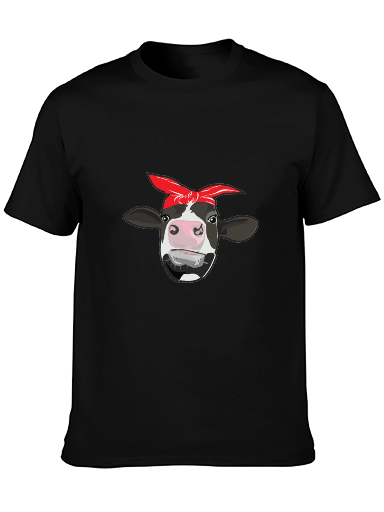 Cow Bandana Graphic Tee - Black Cotton T-Shirt