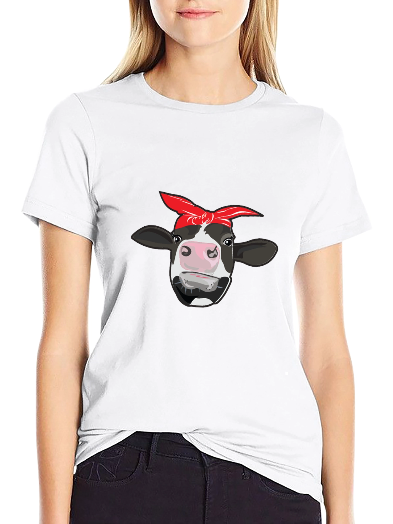 Cow Bandana Graphic Tee - Black Cotton T-Shirt