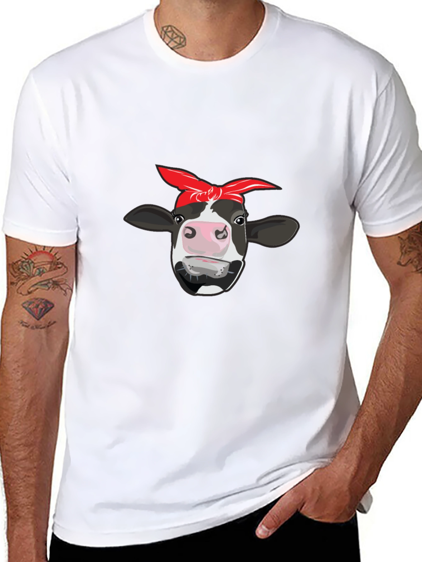 Cow Bandana Graphic Tee - Black Cotton T-Shirt