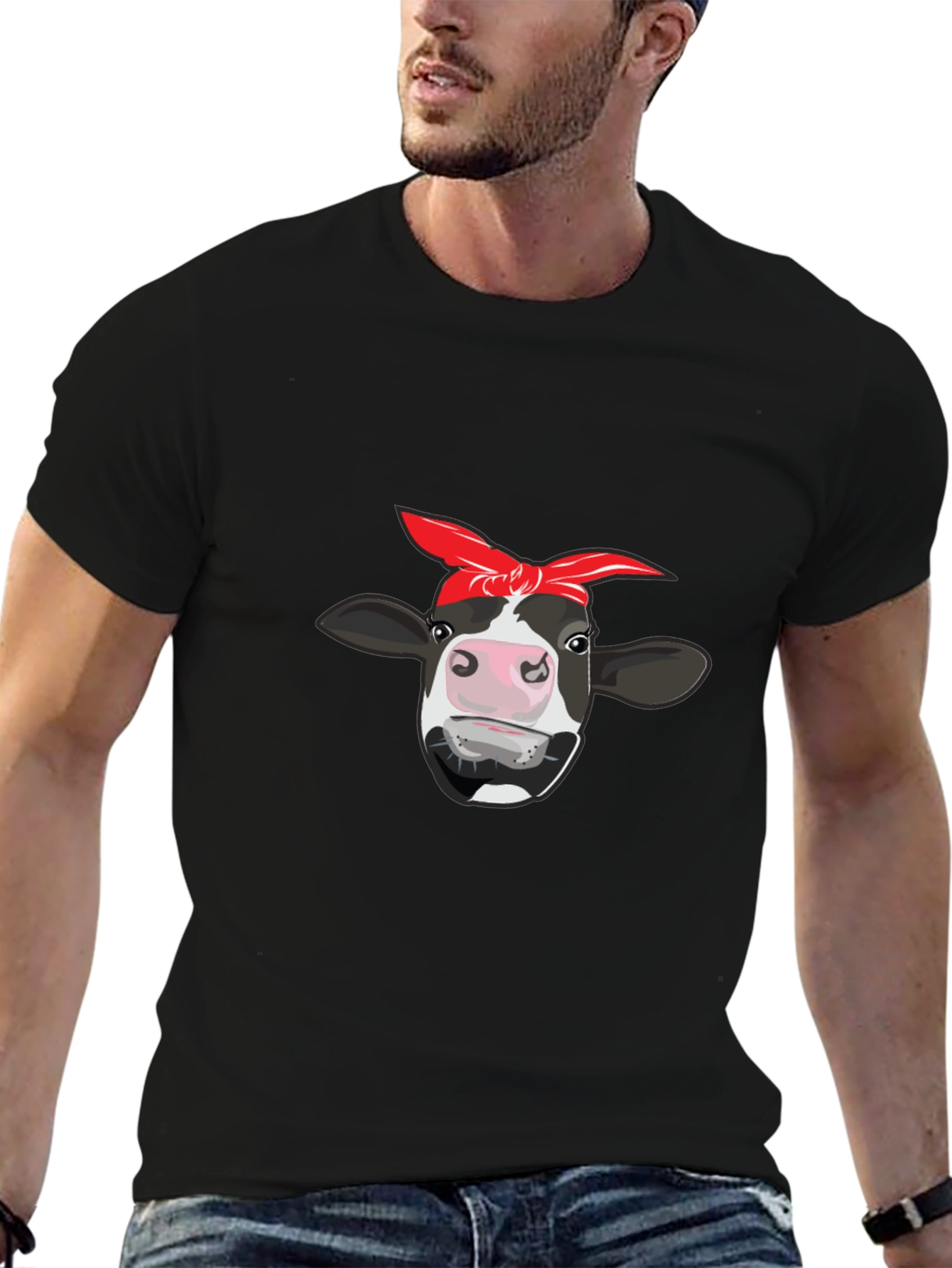 Cow Bandana Graphic Tee - Black Cotton T-Shirt