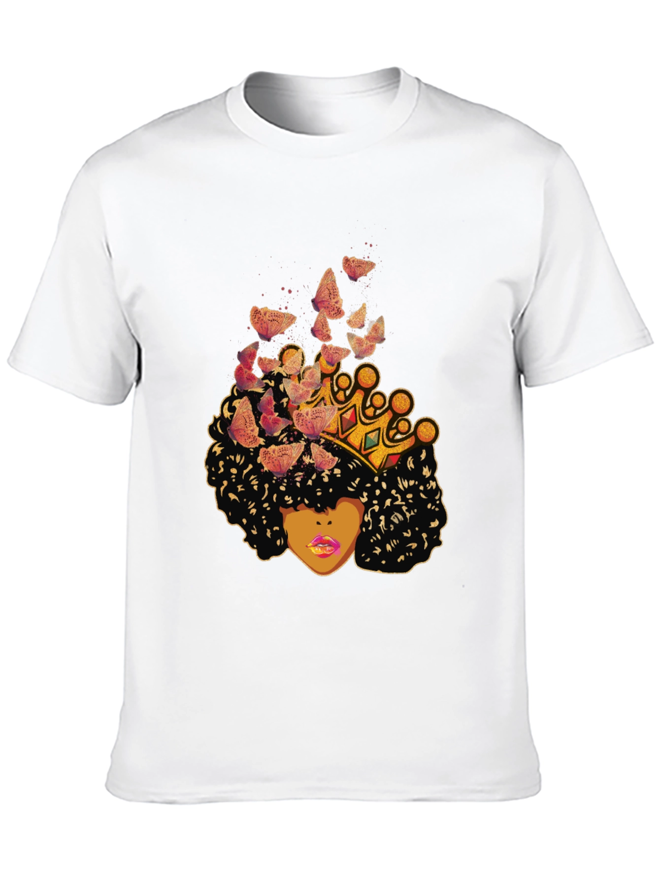 Queen Butterfly T-Shirt - Afro Woman Crown Tee