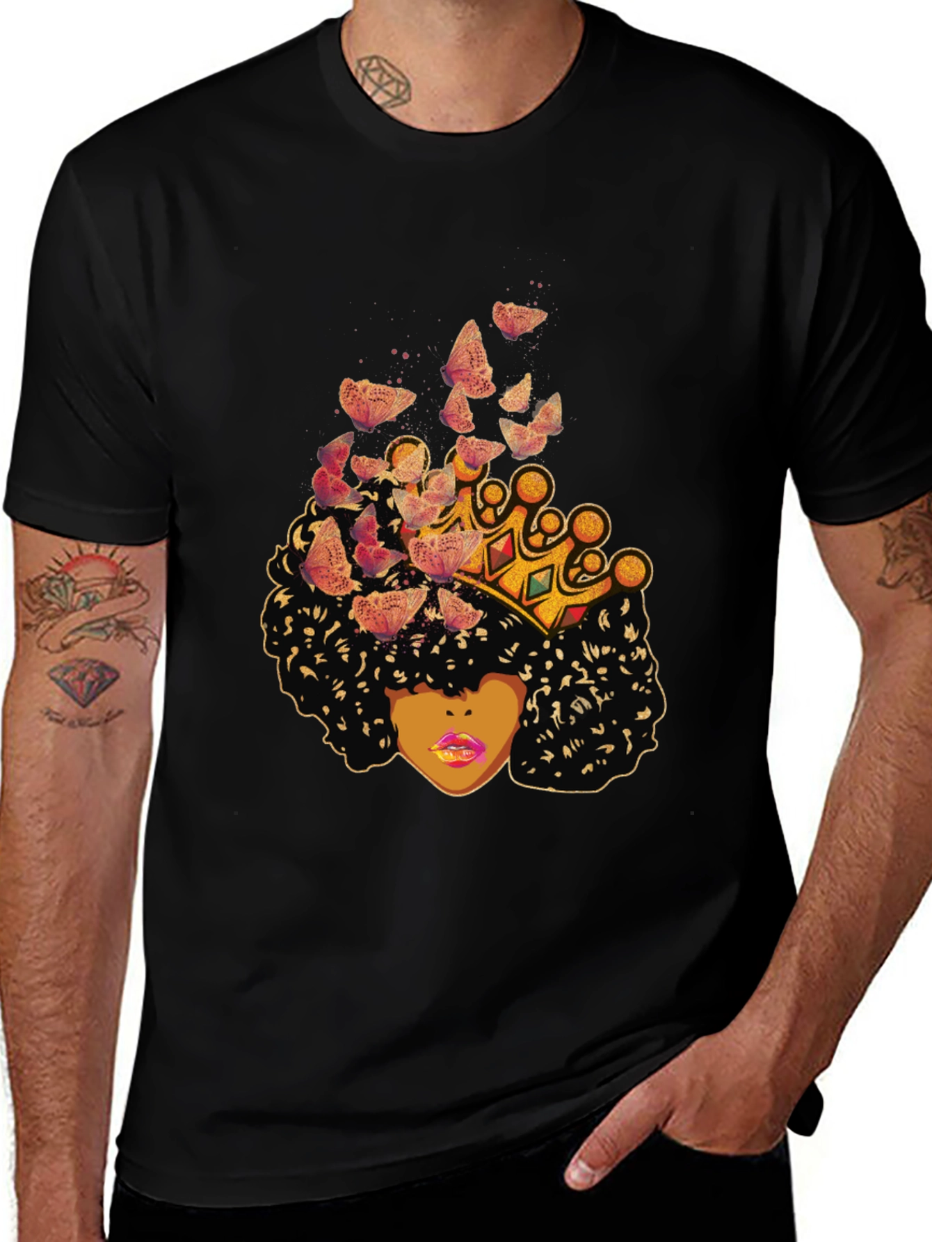 Queen Butterfly T-Shirt - Afro Woman Crown Tee