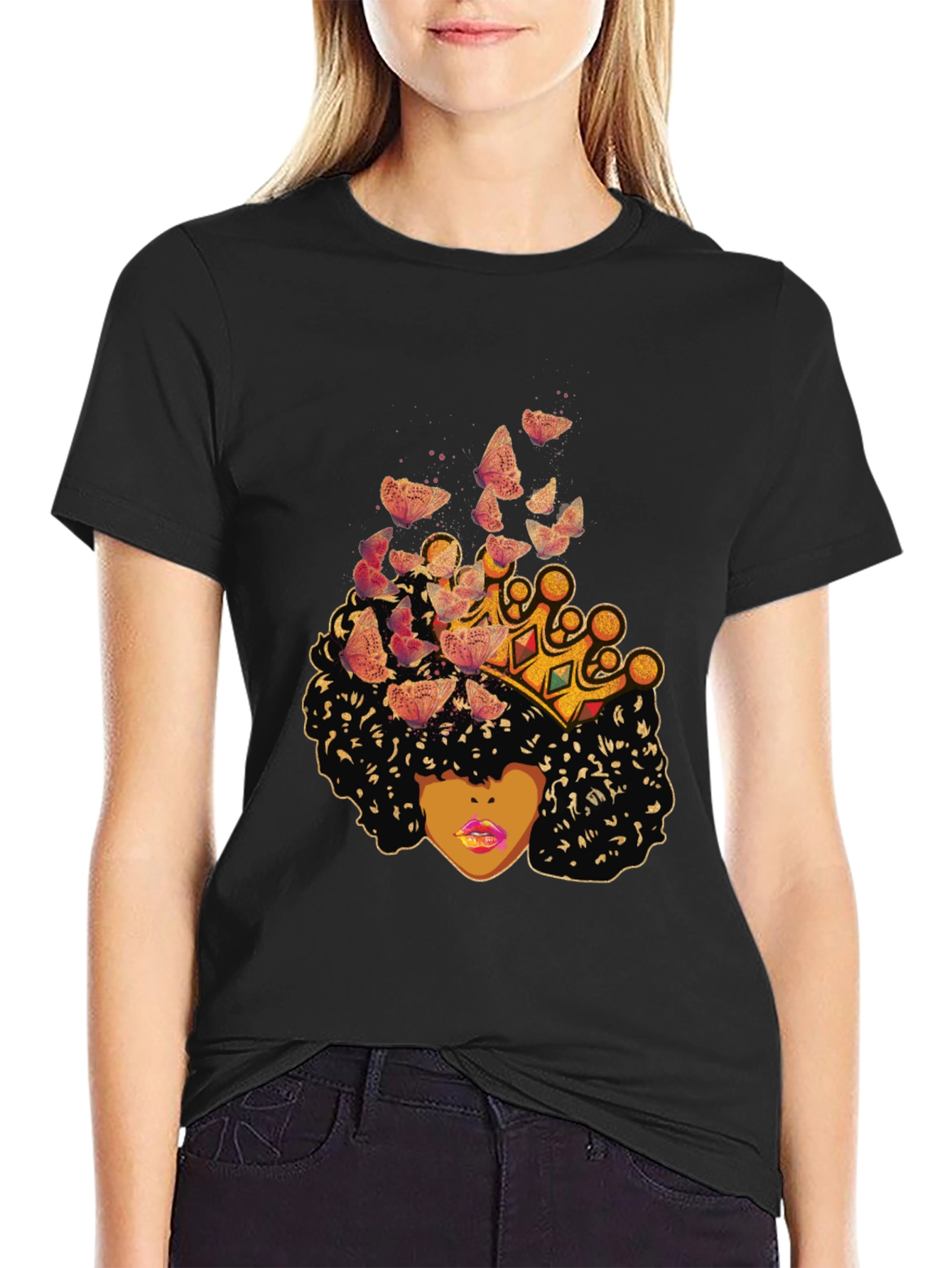 Queen Butterfly T-Shirt - Afro Woman Crown Tee