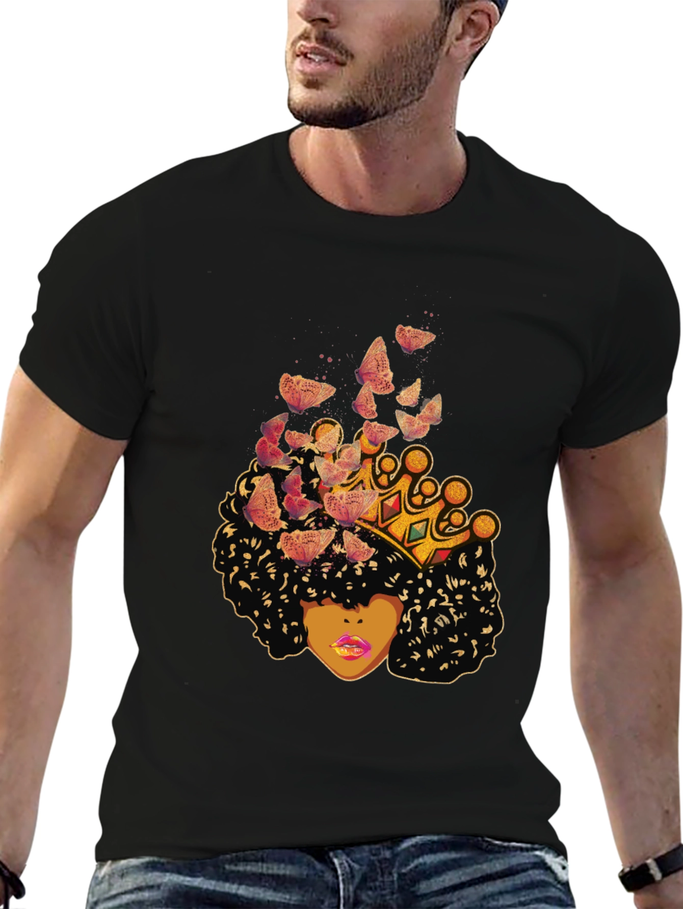 Queen Butterfly T-Shirt - Afro Woman Crown Tee