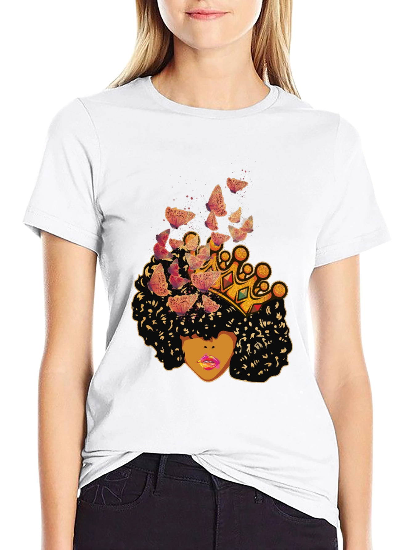Queen Butterfly T-Shirt - Afro Woman Crown Tee
