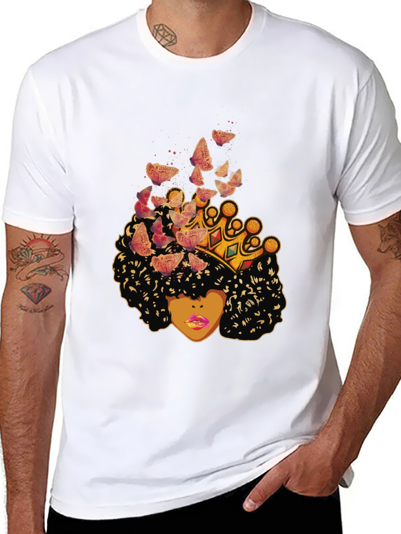 Queen Butterfly T-Shirt - Afro Woman Crown Tee