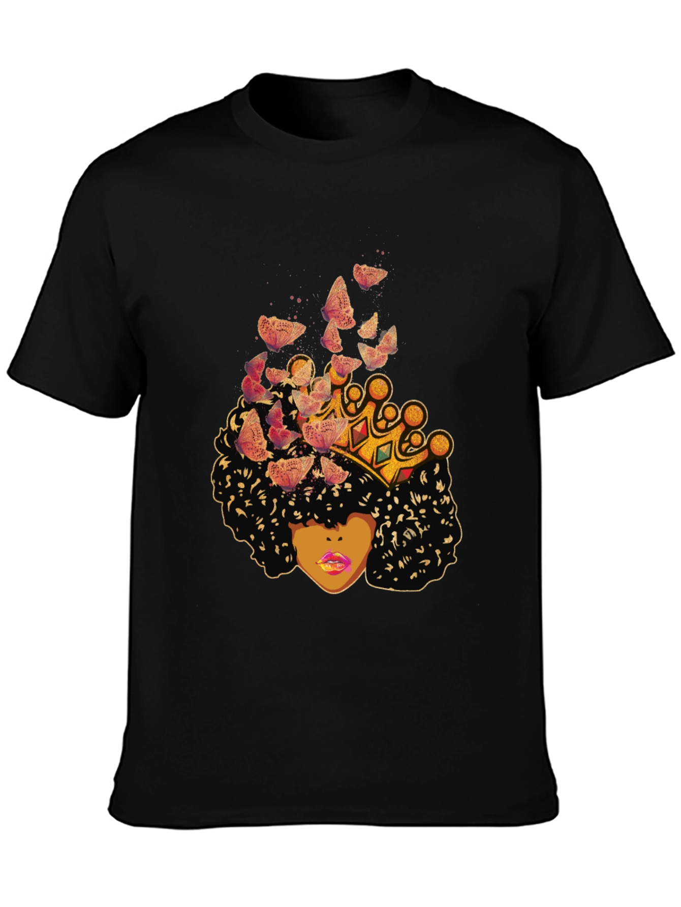 Queen Butterfly T-Shirt - Afro Woman Crown Tee