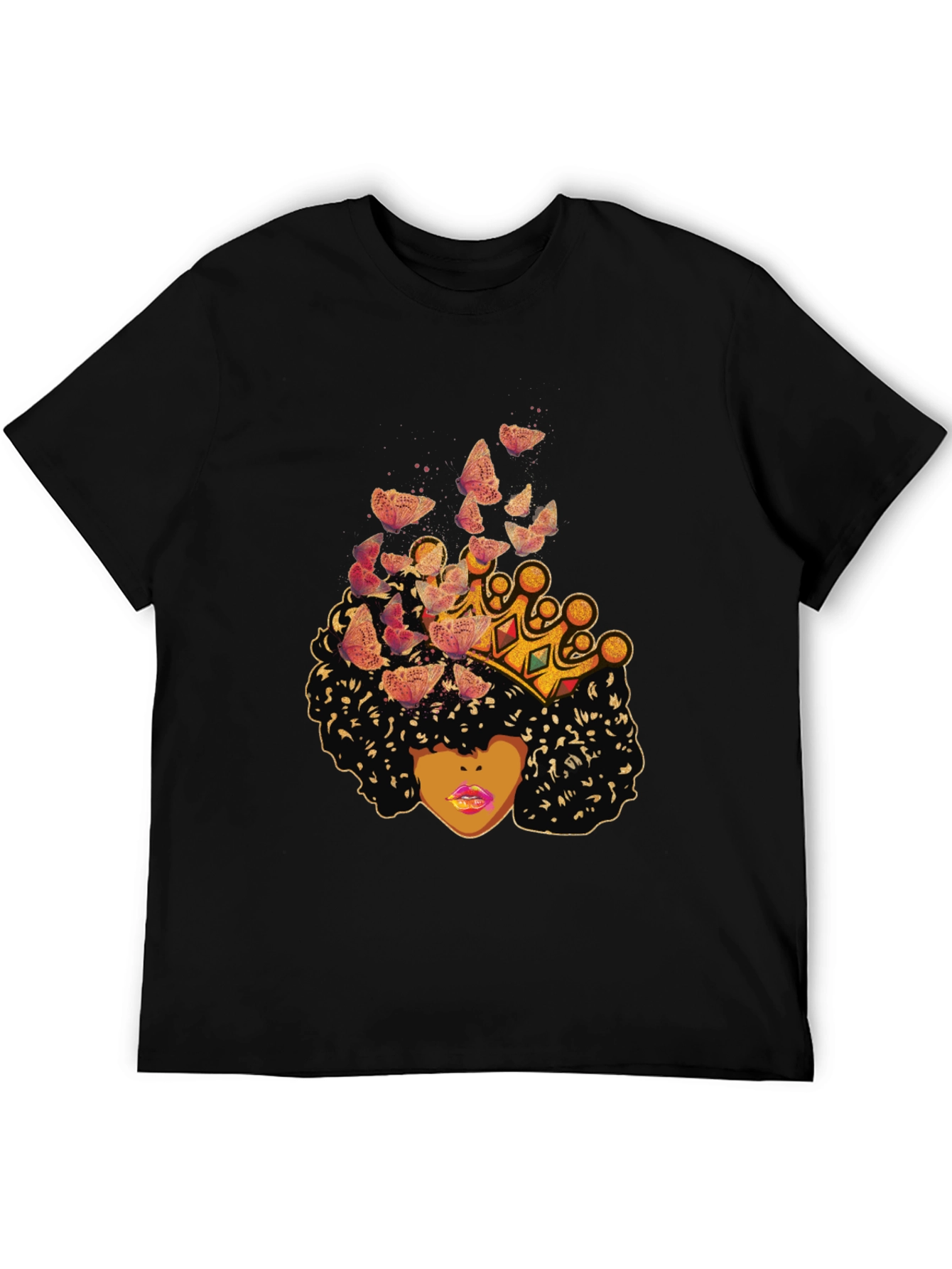 Queen Butterfly T-Shirt - Afro Woman Crown Tee