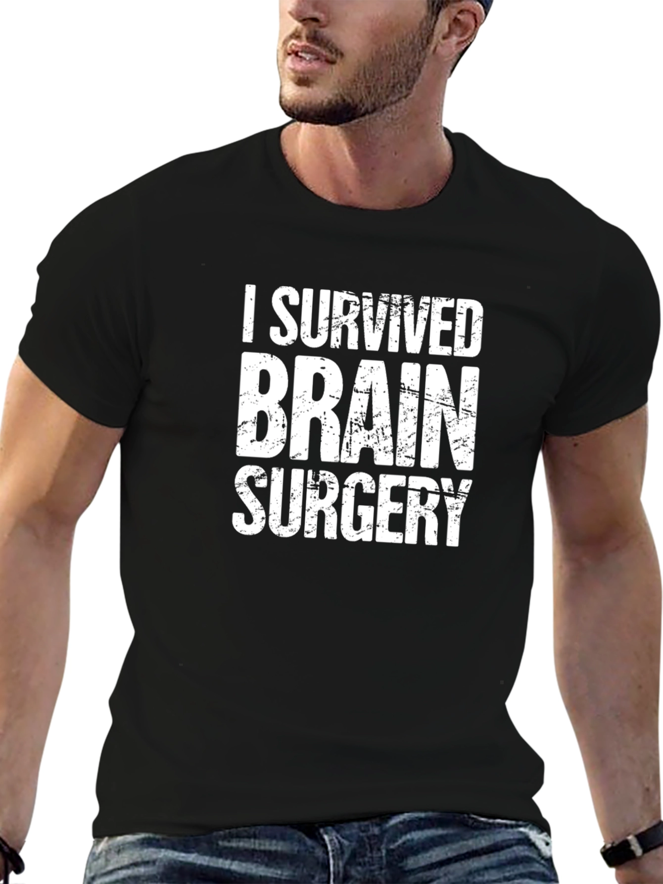 I Survived Brain Surgery T-Shirt - Black Cotton