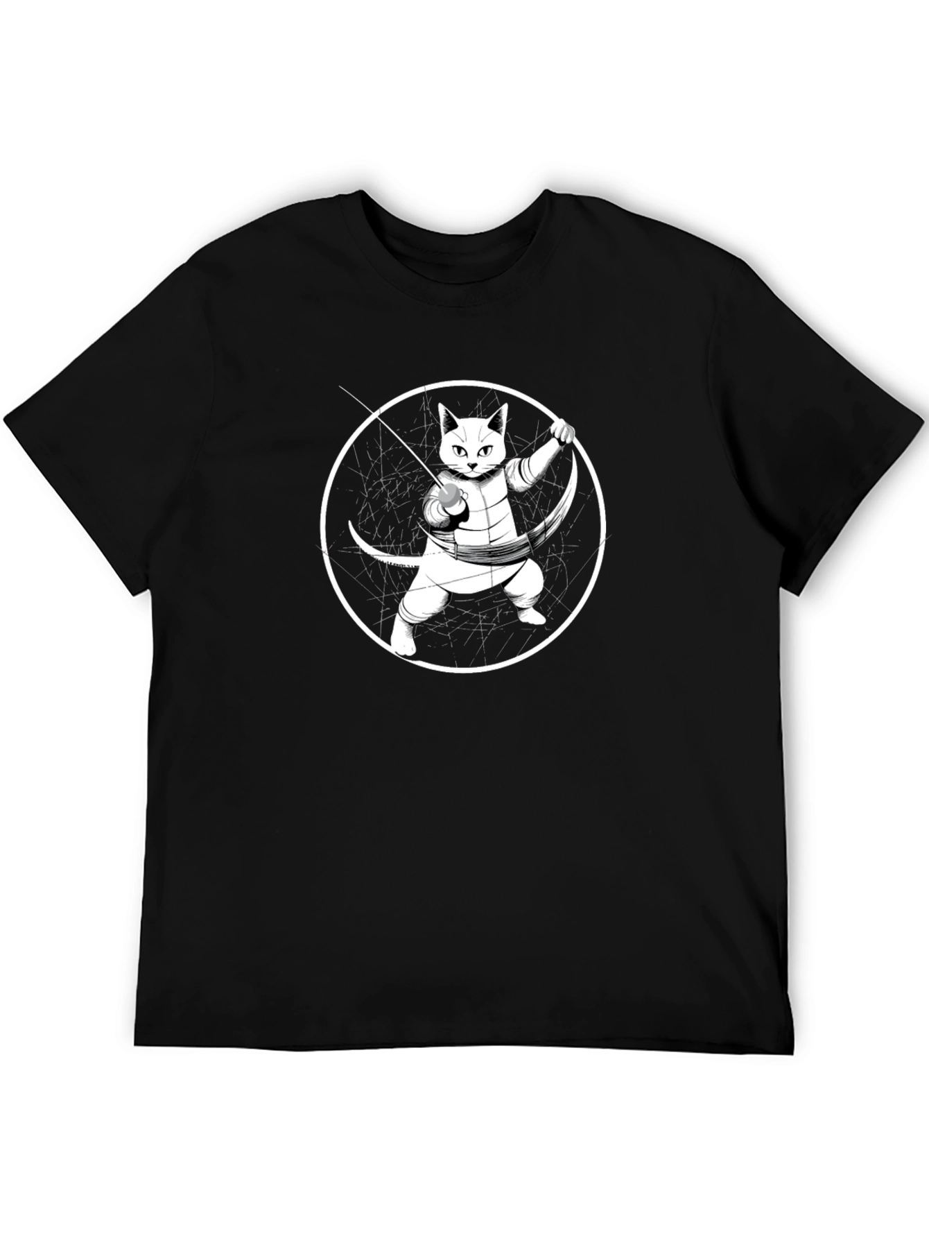 Fencing Cat T-Shirt - Black Cotton Tee