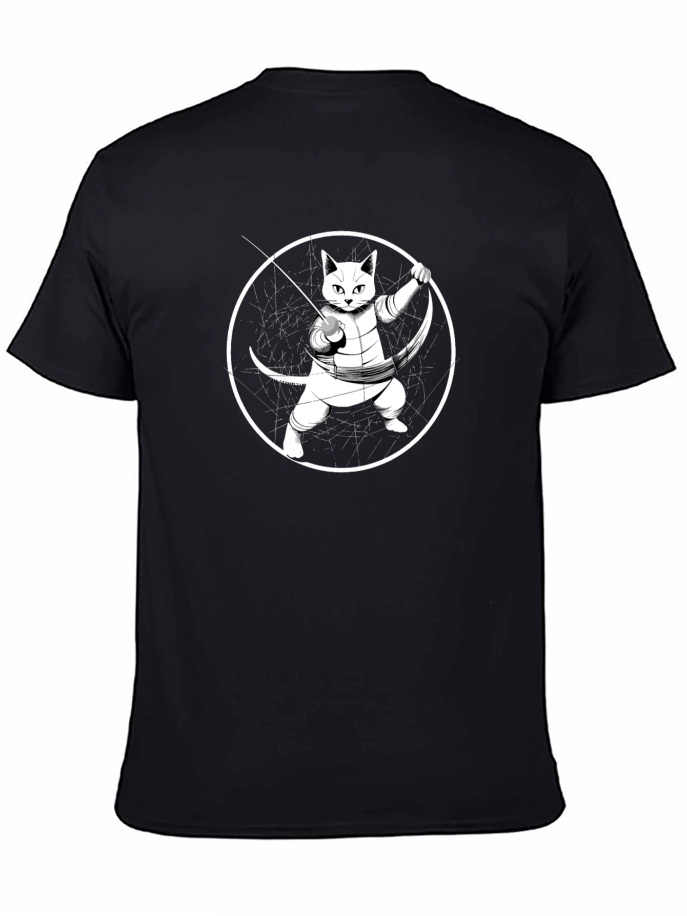 Fencing Cat T-Shirt - Black Cotton Tee