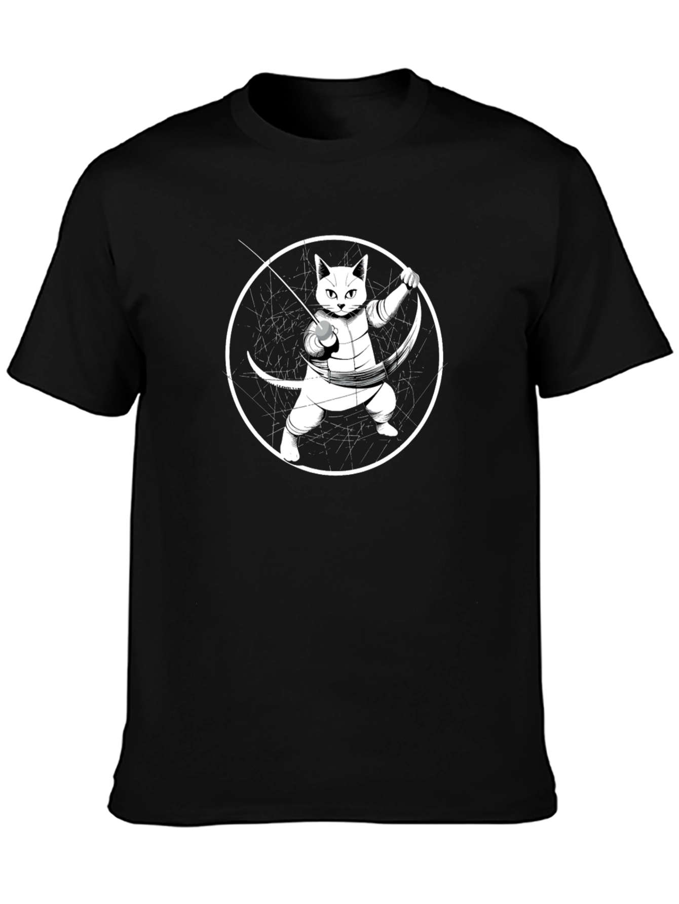 Fencing Cat T-Shirt - Black Cotton Tee