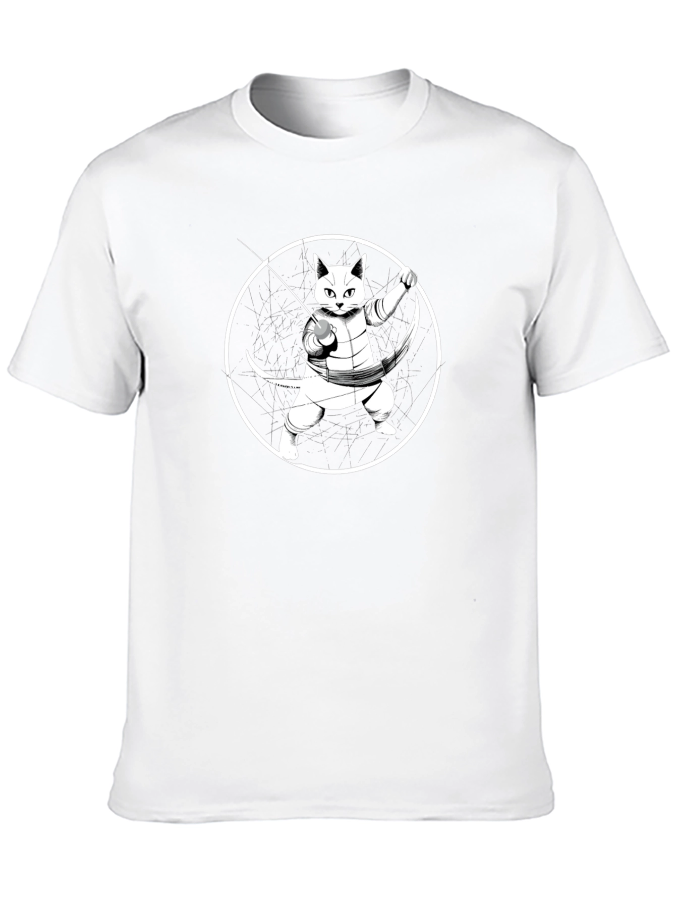 Fencing Cat T-Shirt - Black Cotton Tee