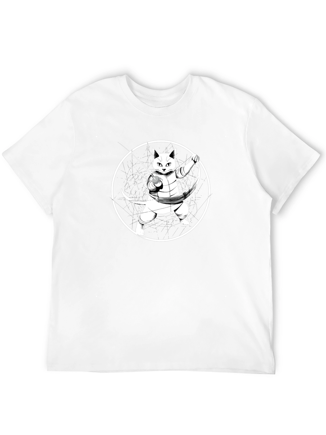 Fencing Cat T-Shirt - Black Cotton Tee