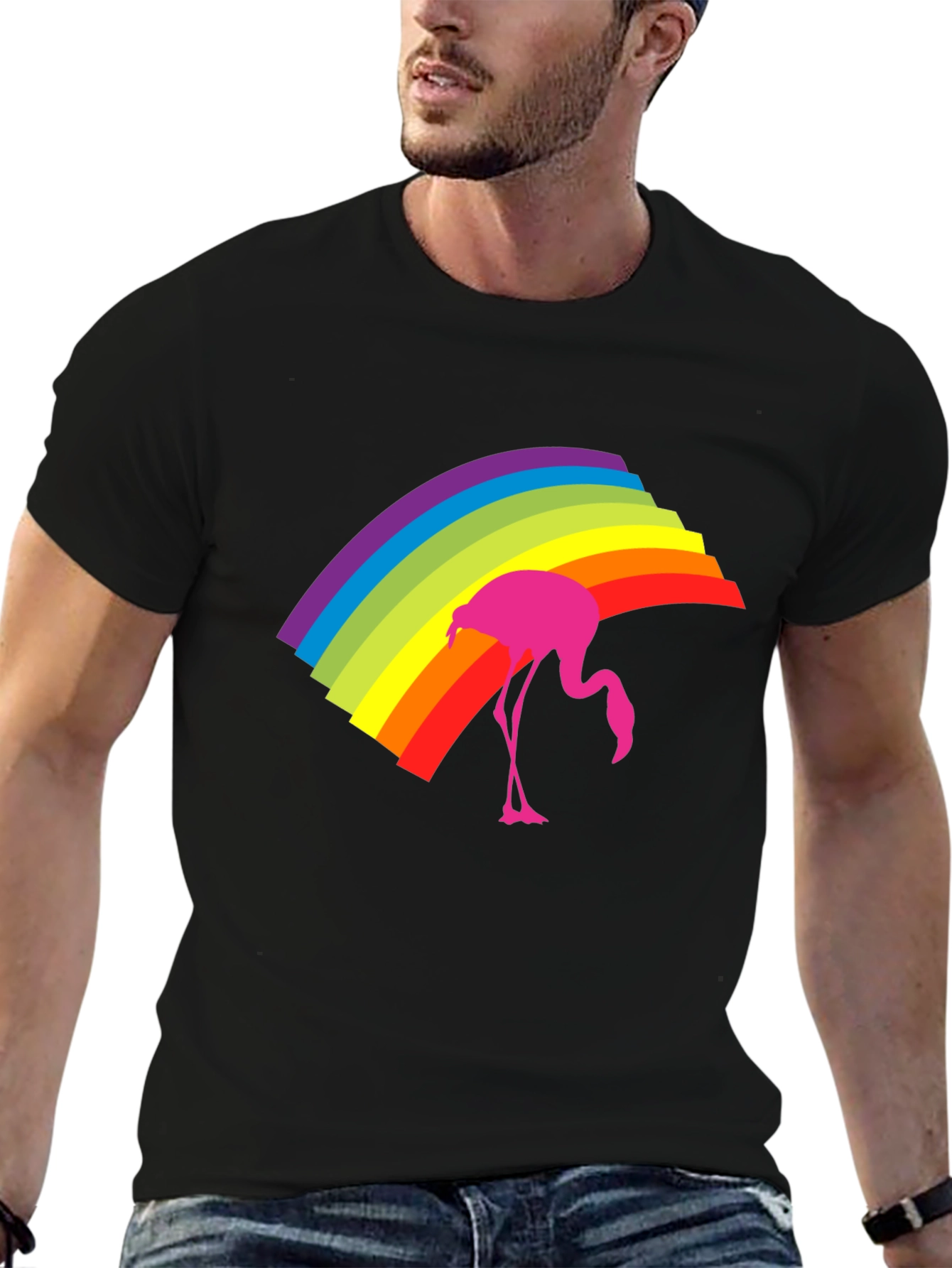 Rainbow Flamingo Graphic Tee - Stylish Black T-Shirt