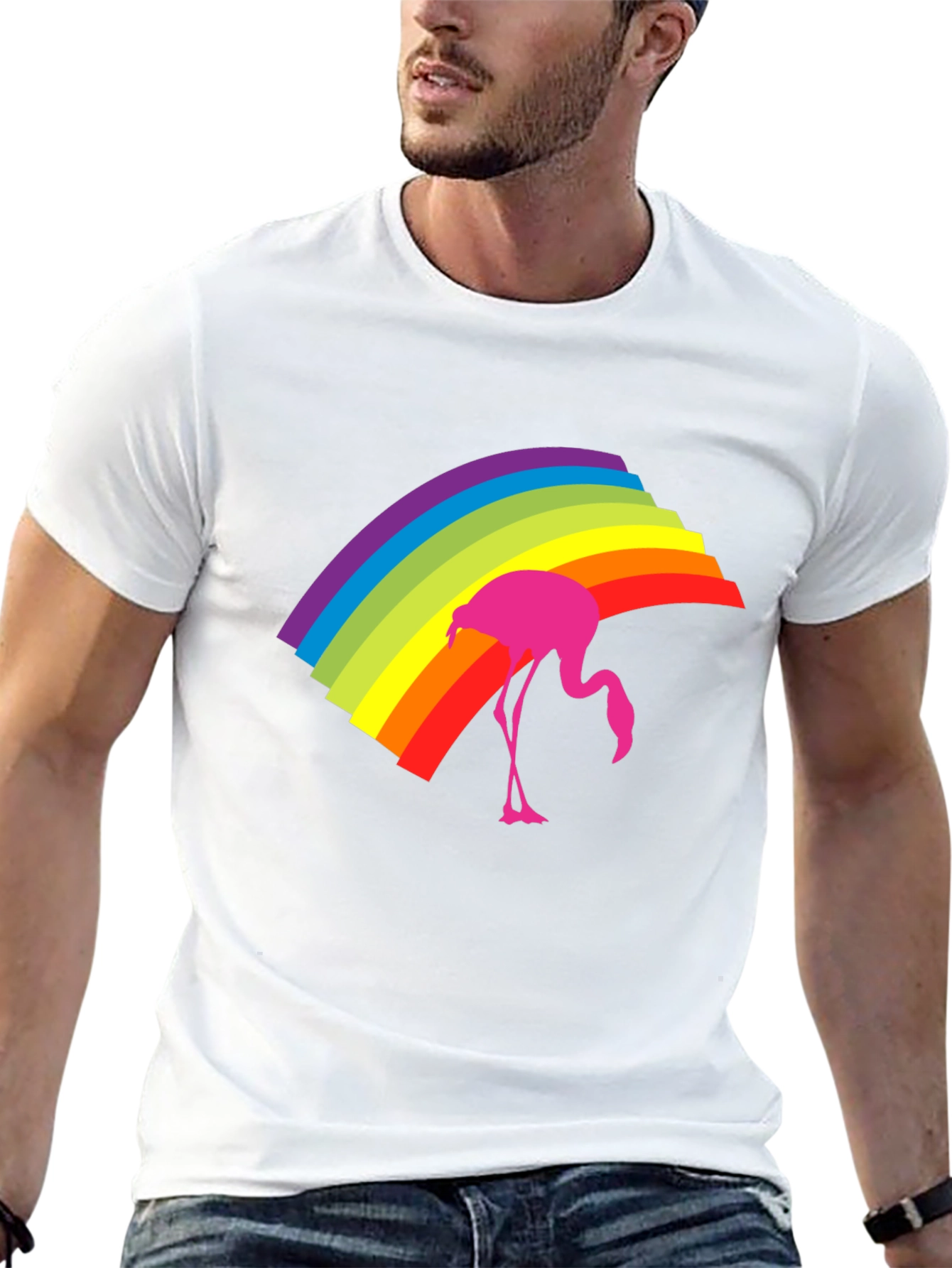 Rainbow Flamingo Graphic Tee - Stylish Black T-Shirt