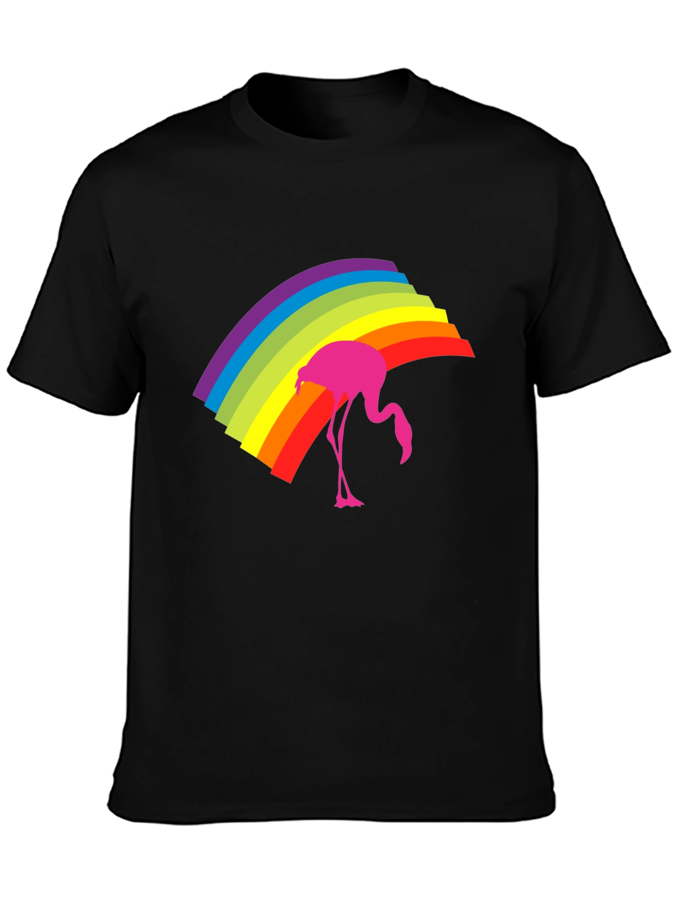 Rainbow Flamingo Graphic Tee - Stylish Black T-Shirt
