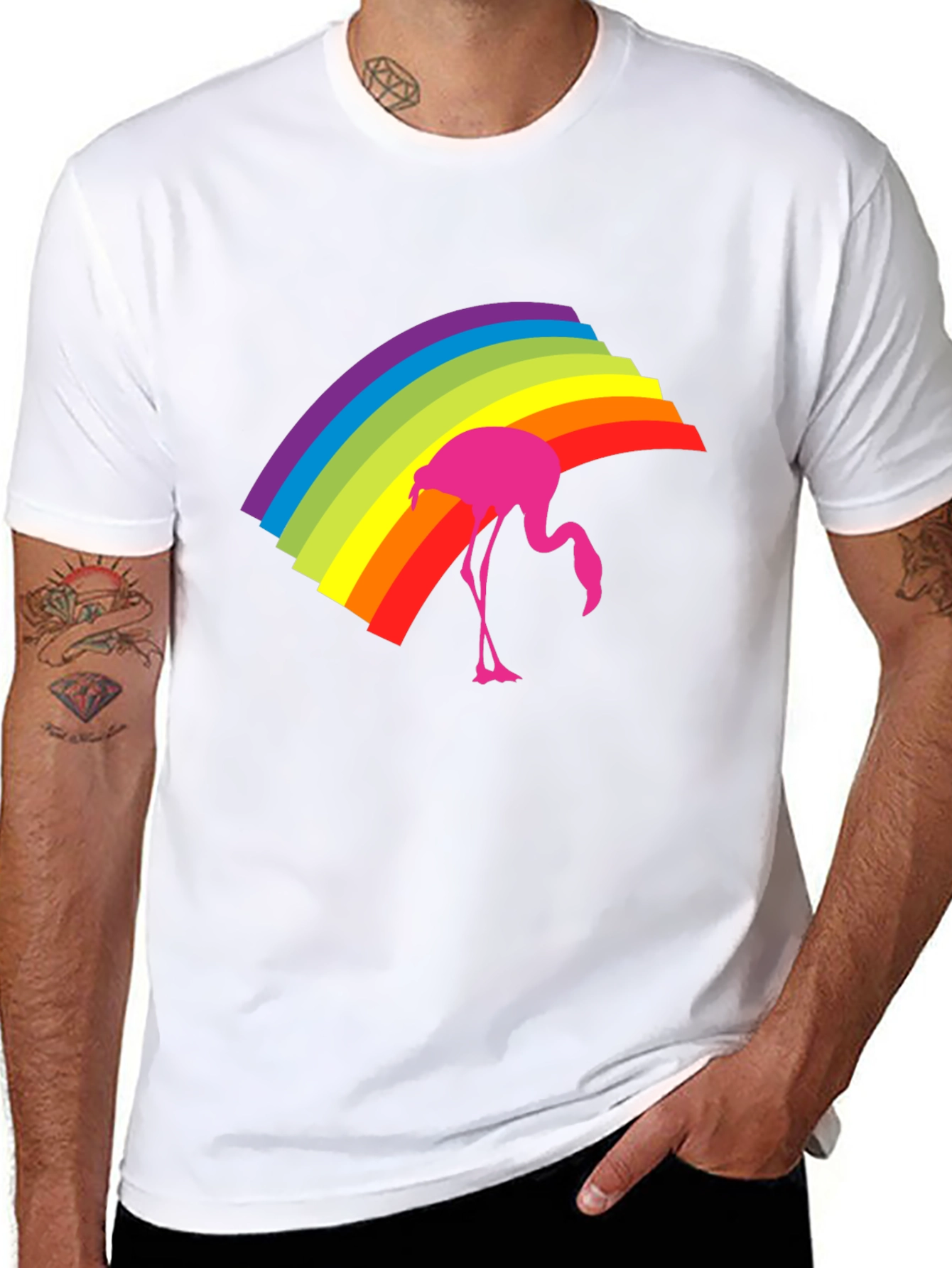 Rainbow Flamingo Graphic Tee - Stylish Black T-Shirt