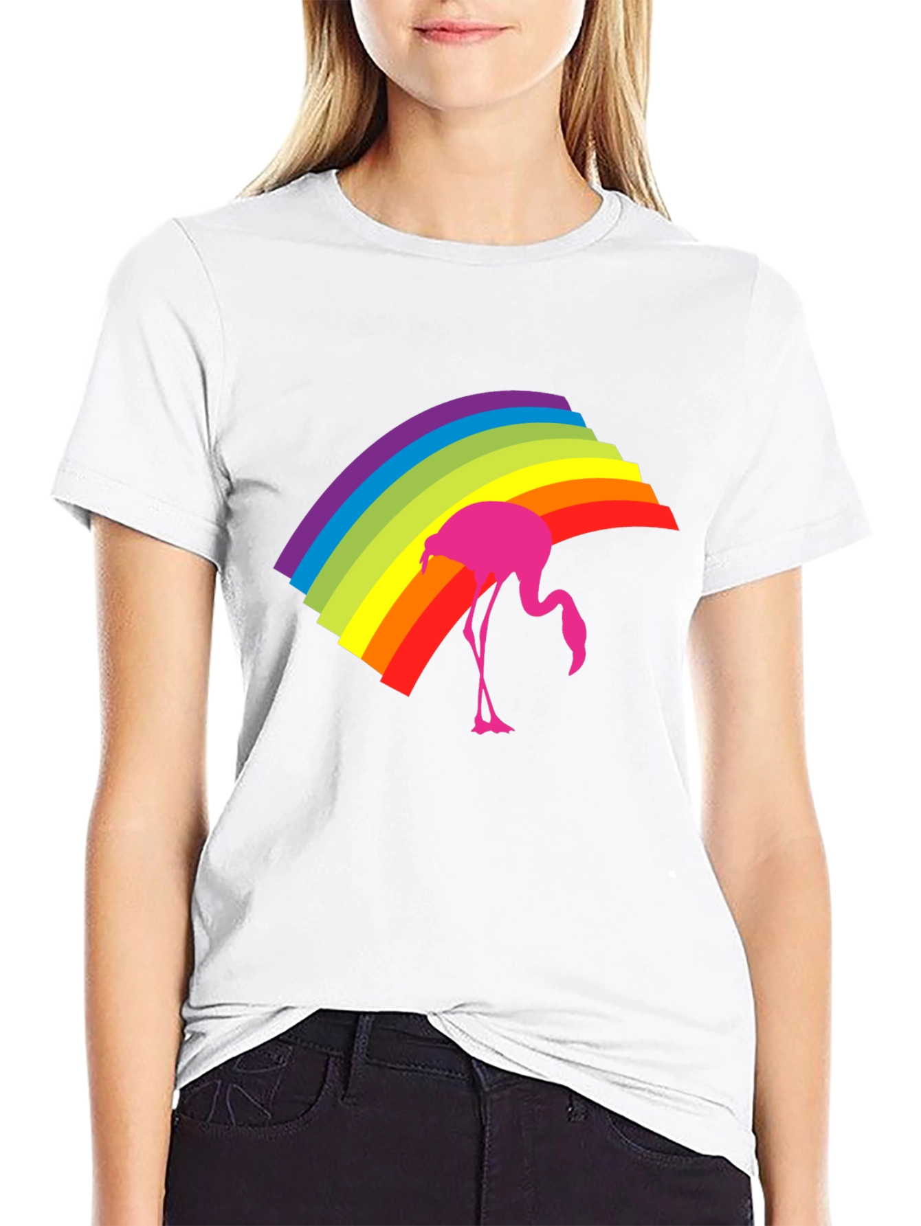 Rainbow Flamingo Graphic Tee - Stylish Black T-Shirt