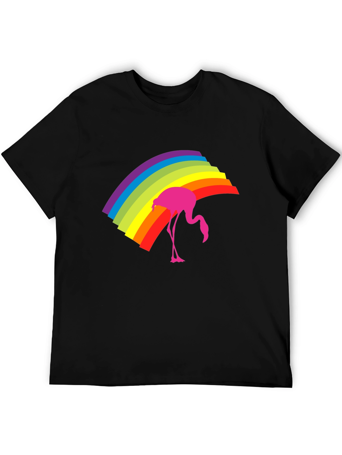Rainbow Flamingo Graphic Tee - Stylish Black T-Shirt
