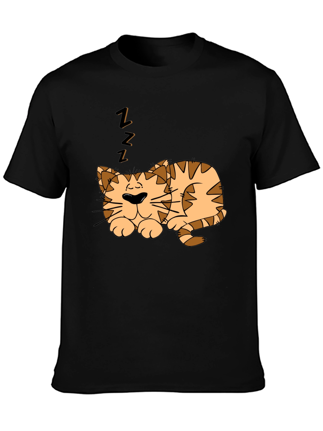 Sleeping Cat Graphic Tee - Black Cotton Comfort