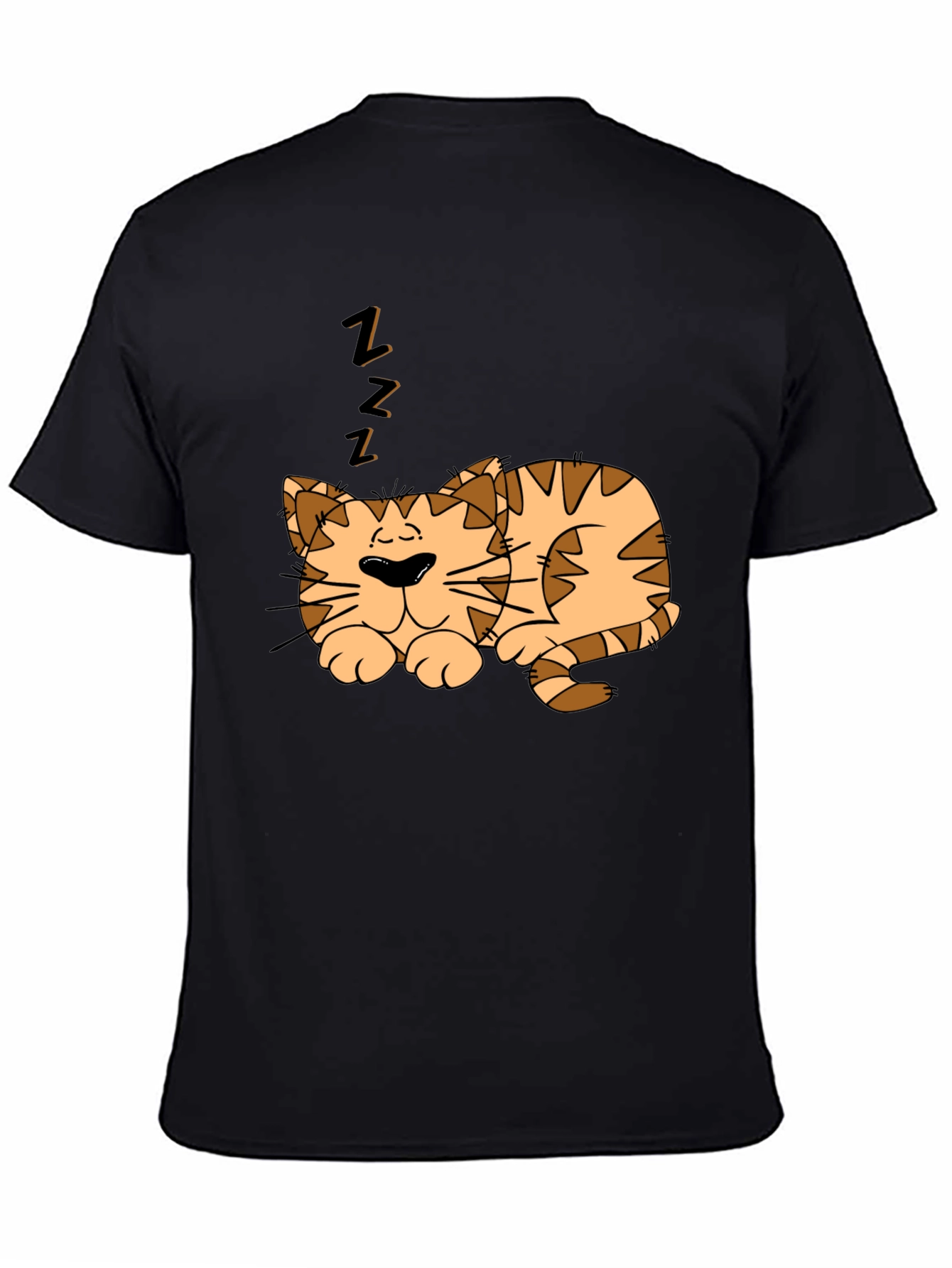 Sleeping Cat Graphic Tee - Black Cotton Comfort