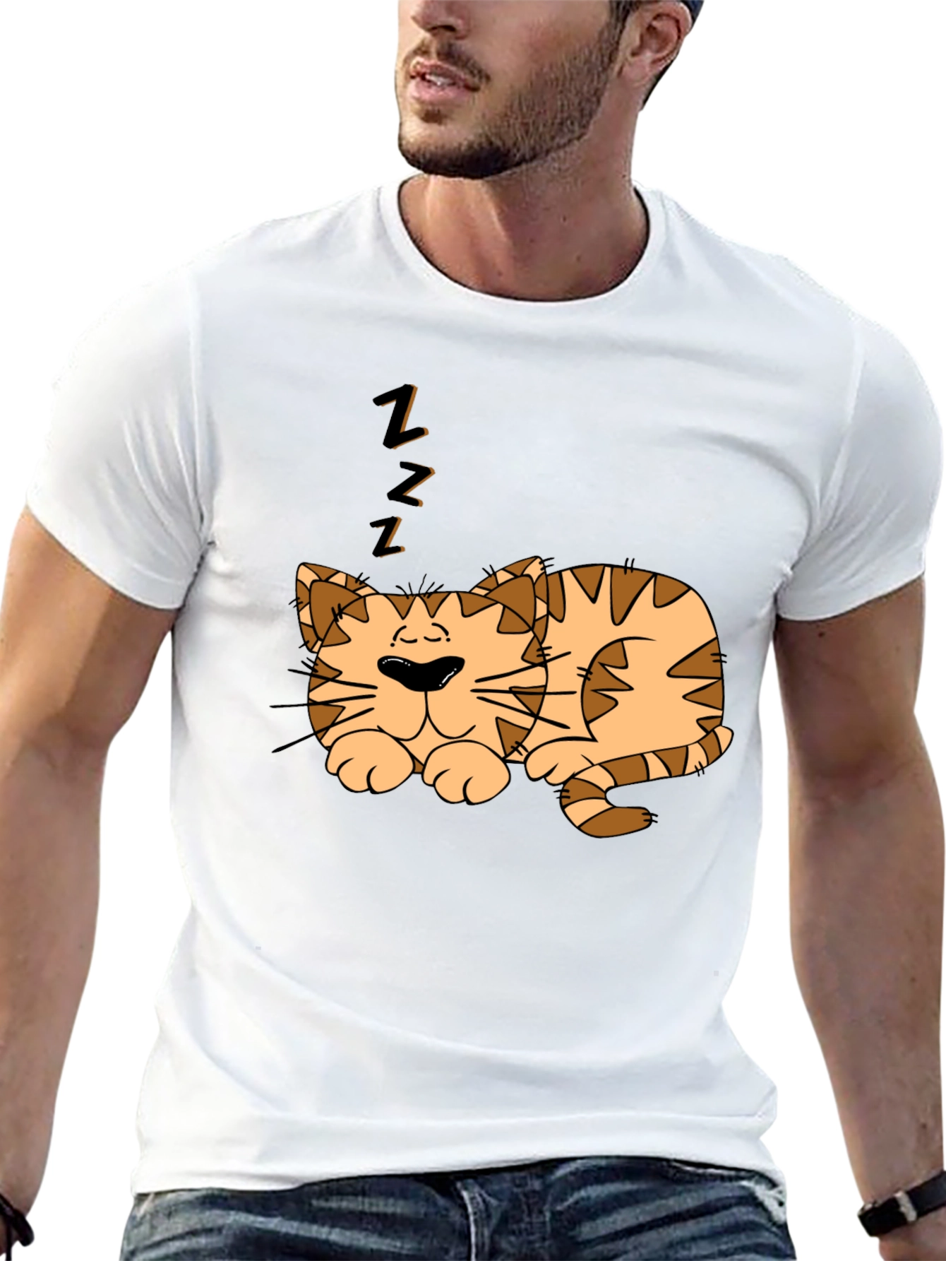 Sleeping Cat Graphic Tee - Black Cotton Comfort