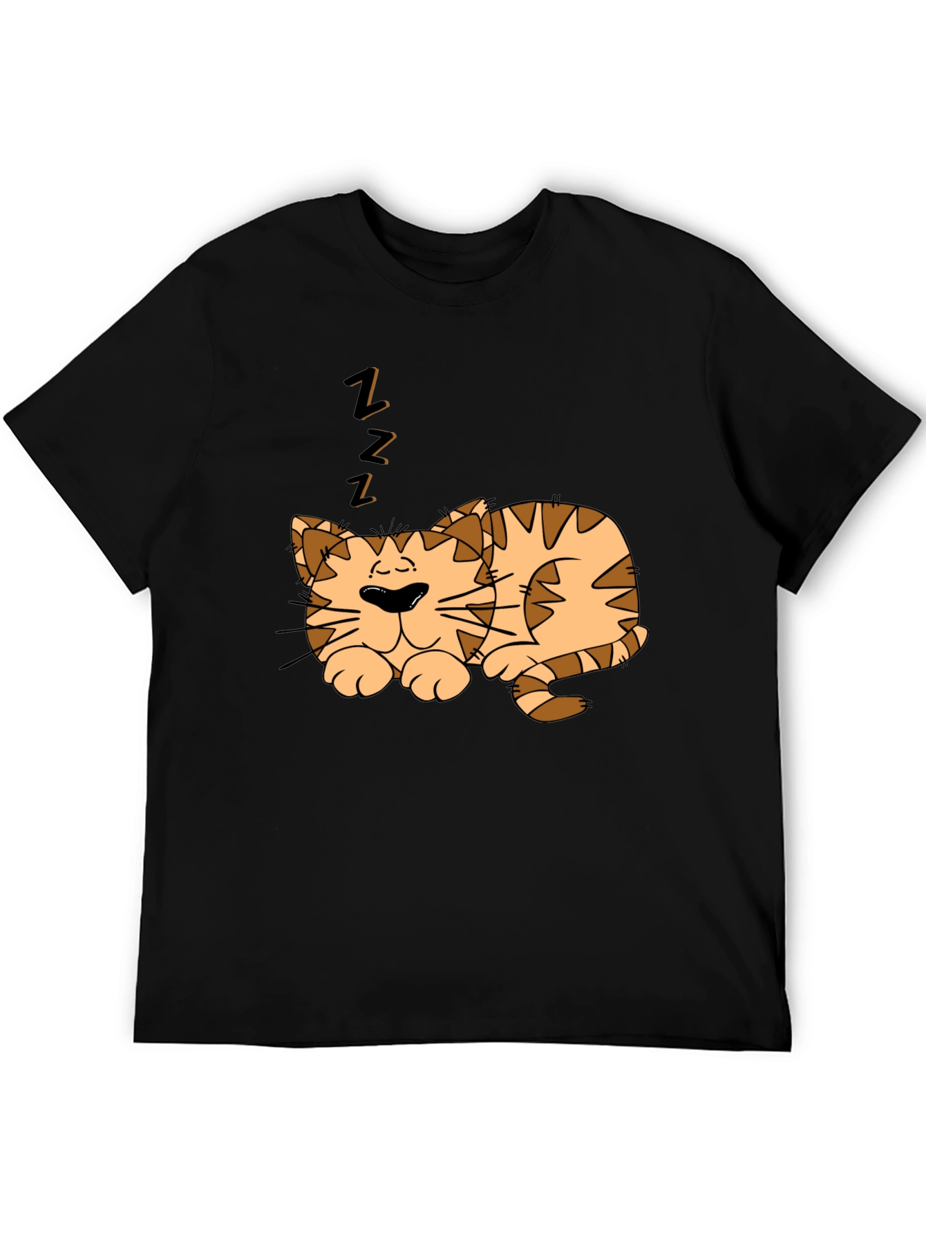 Sleeping Cat Graphic Tee - Black Cotton Comfort