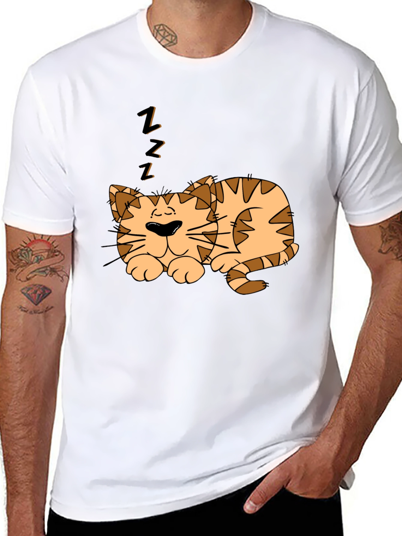 Sleeping Cat Graphic Tee - Black Cotton Comfort