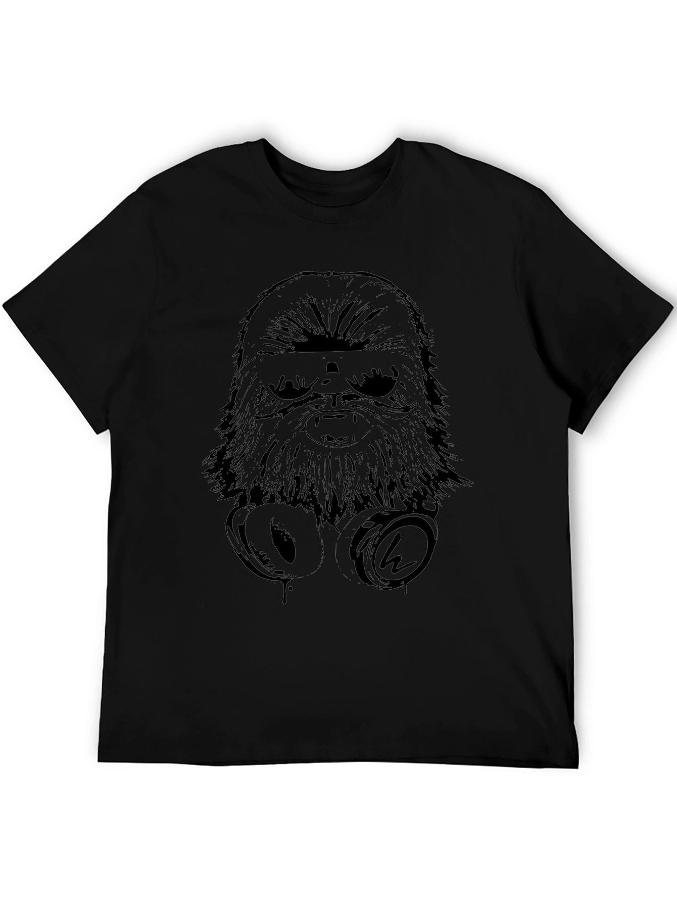 Chewbacca Headphones Graphic Black T-Shirt