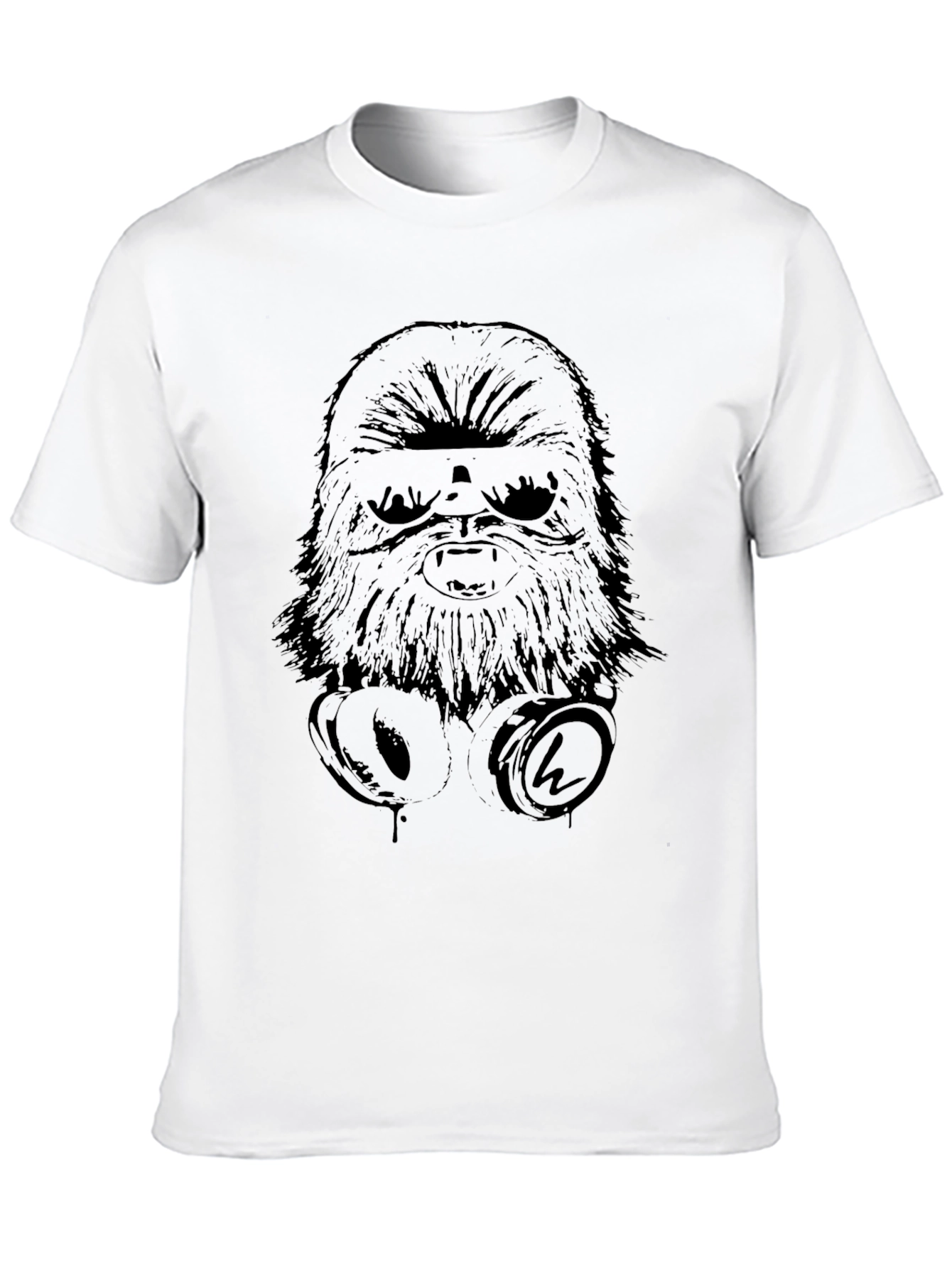 Chewbacca Headphones Graphic Black T-Shirt