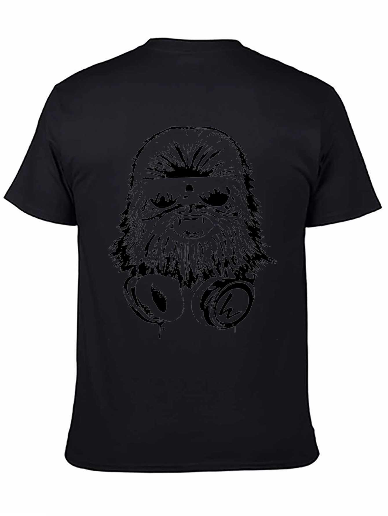 Chewbacca Headphones Graphic Black T-Shirt