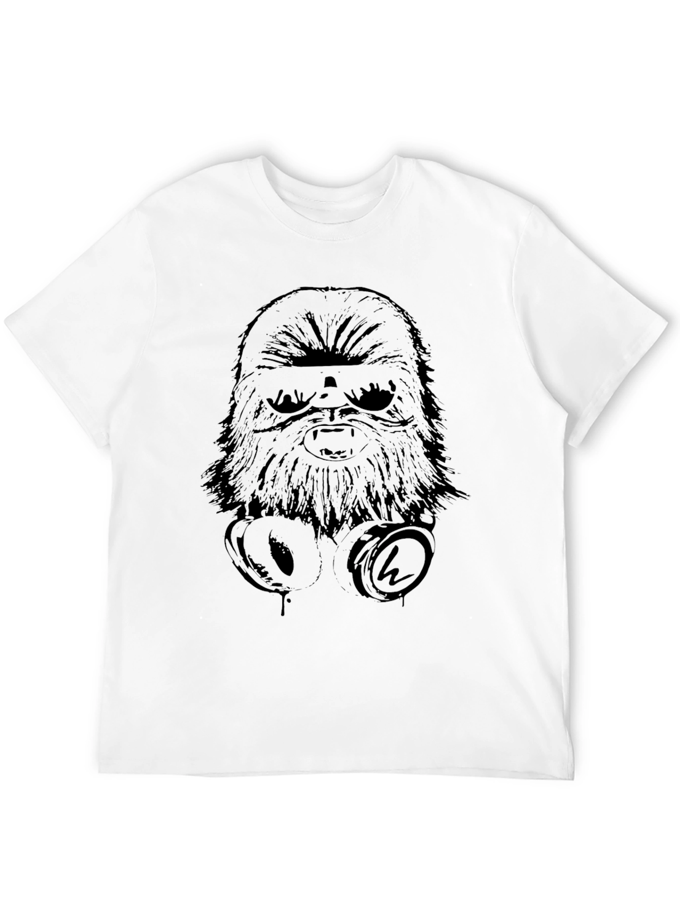 Chewbacca Headphones Graphic Black T-Shirt